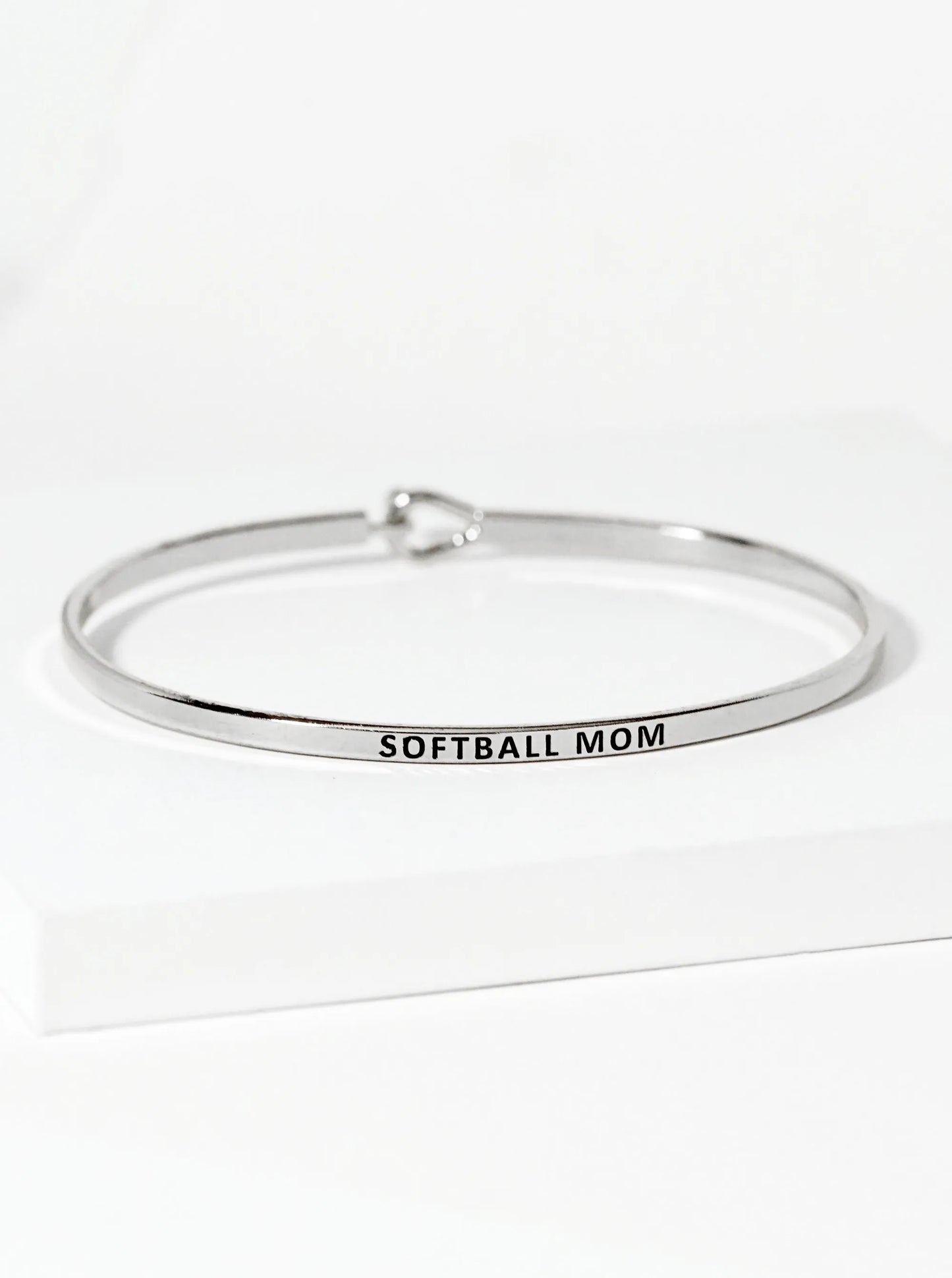 Softball Mom Engraved Inspirational Bangle Bracelet