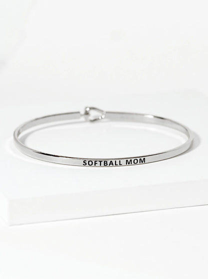 Softball Mom Engraved Inspirational Bangle Bracelet