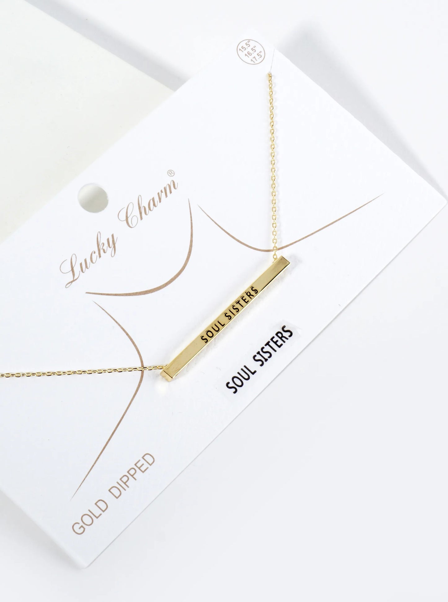 Soul Sisters Engraved 18K Gold Dipped Horizontal Brass Bar Pendant Inspirational Necklace