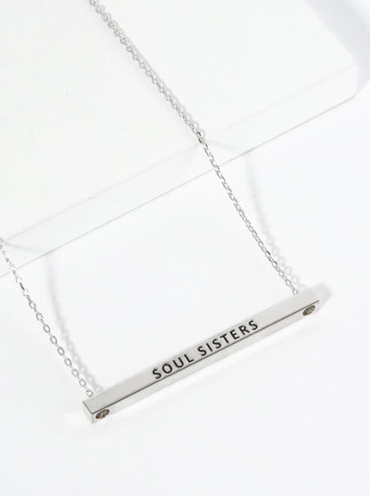 Soul Sisters Engraved 18K Gold Dipped Horizontal Brass Bar Pendant Inspirational Necklace