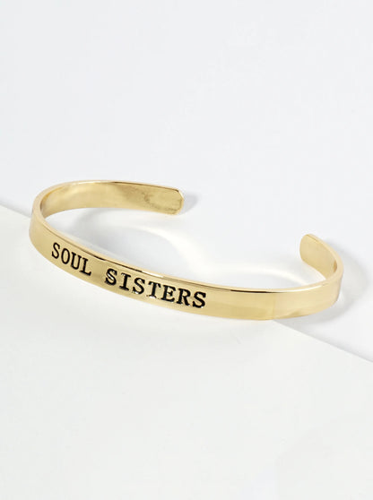 Soul Sisters Engraved 18K Gold Dipped Open Cuff Bangle Bracelet