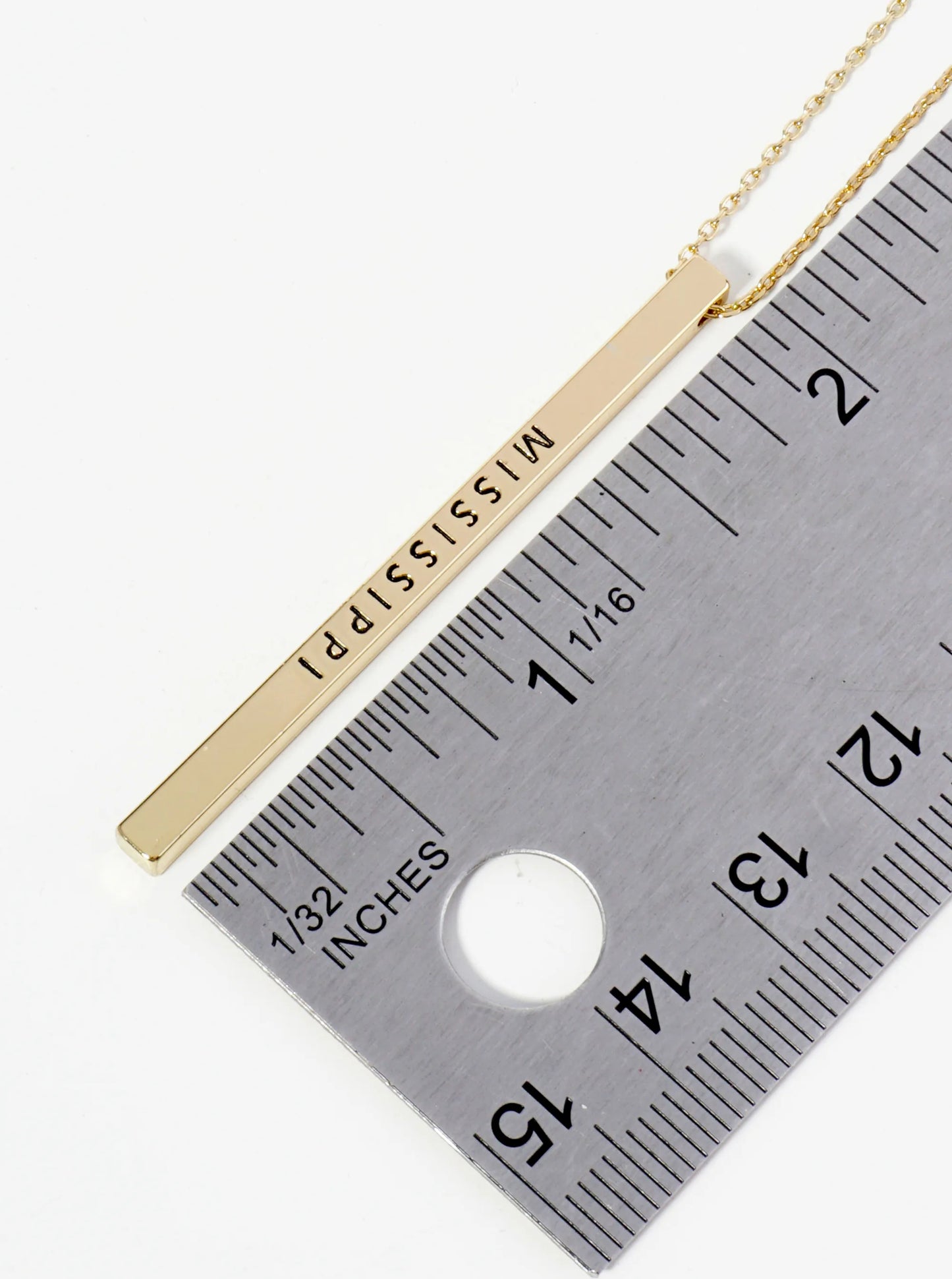 State Of Mississippi Engraved Vertical Bar Pendant Necklace