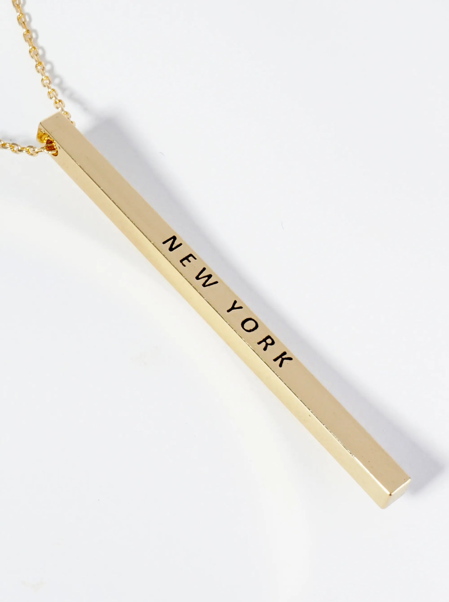 State Of New York Engraved Vertical Bar Pendant Necklace