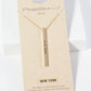 State Of New York Engraved Vertical Bar Pendant Necklace
