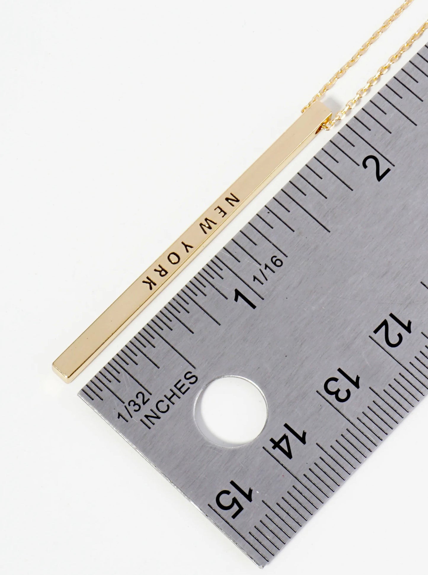 State Of New York Engraved Vertical Bar Pendant Necklace