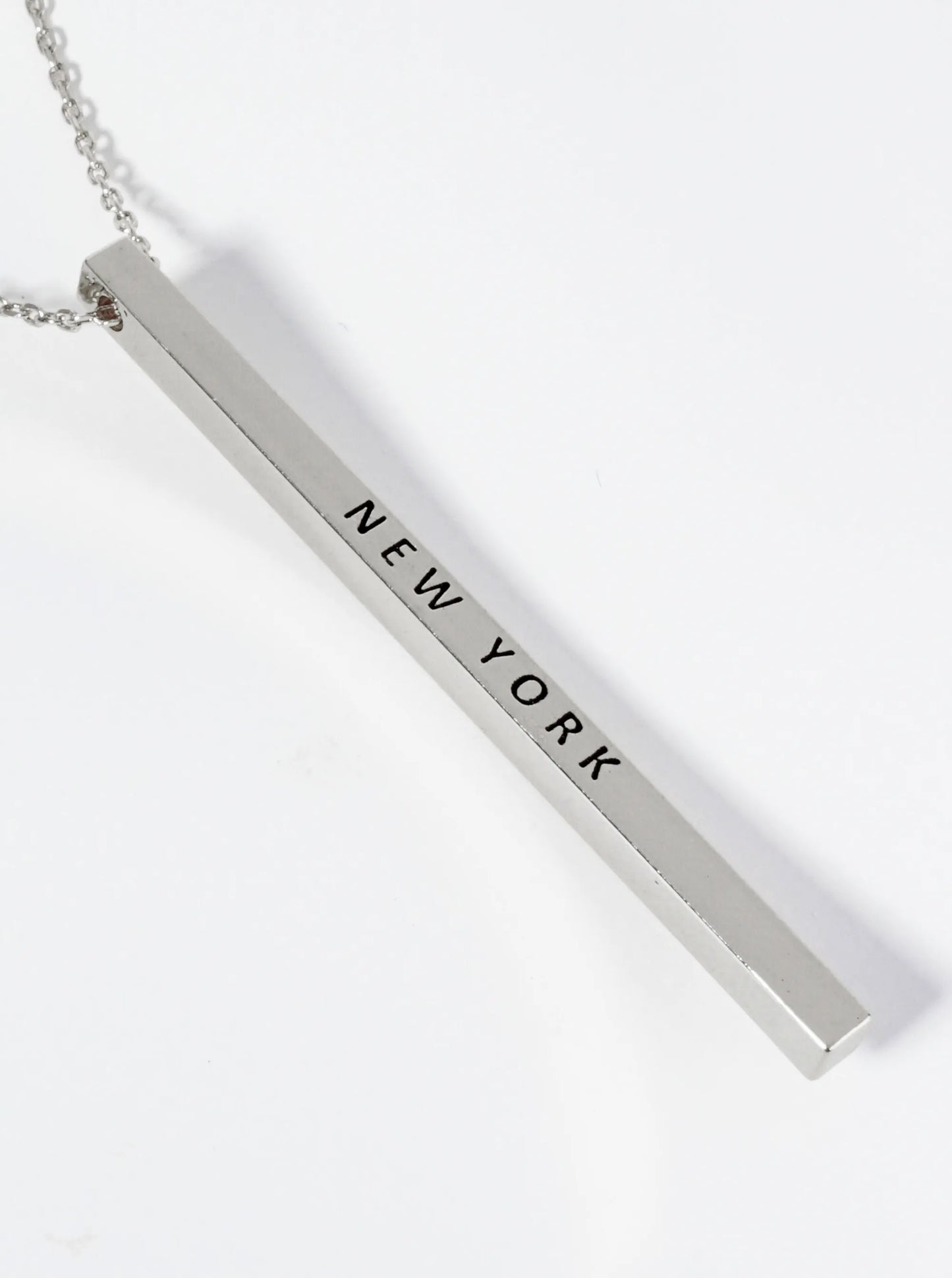 State Of New York Engraved Vertical Bar Pendant Necklace