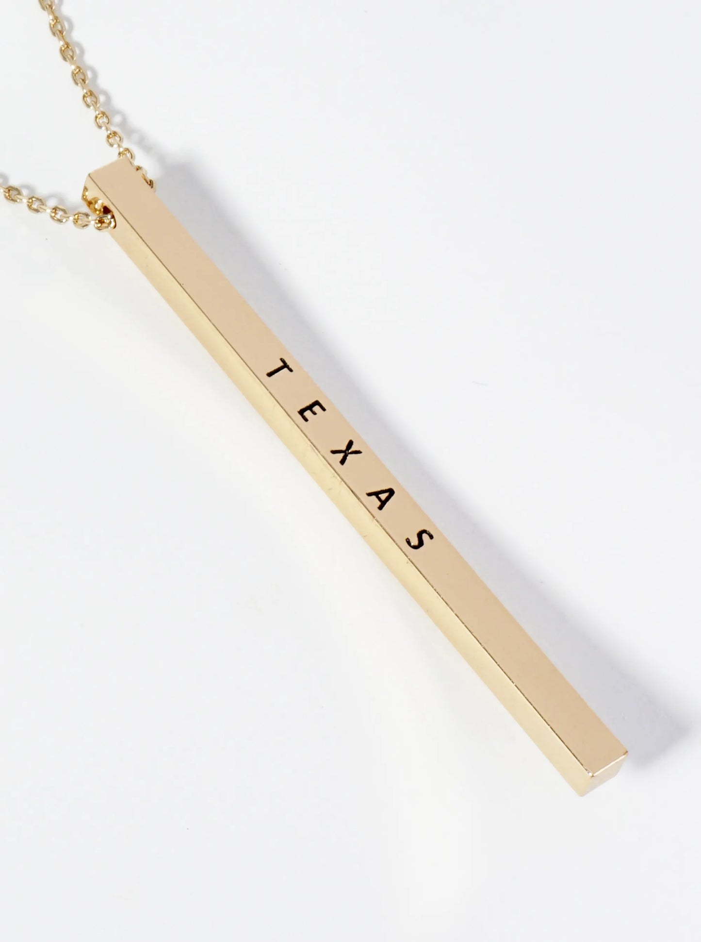 State Of Texas Engraved Vertical Bar Pendant Necklace