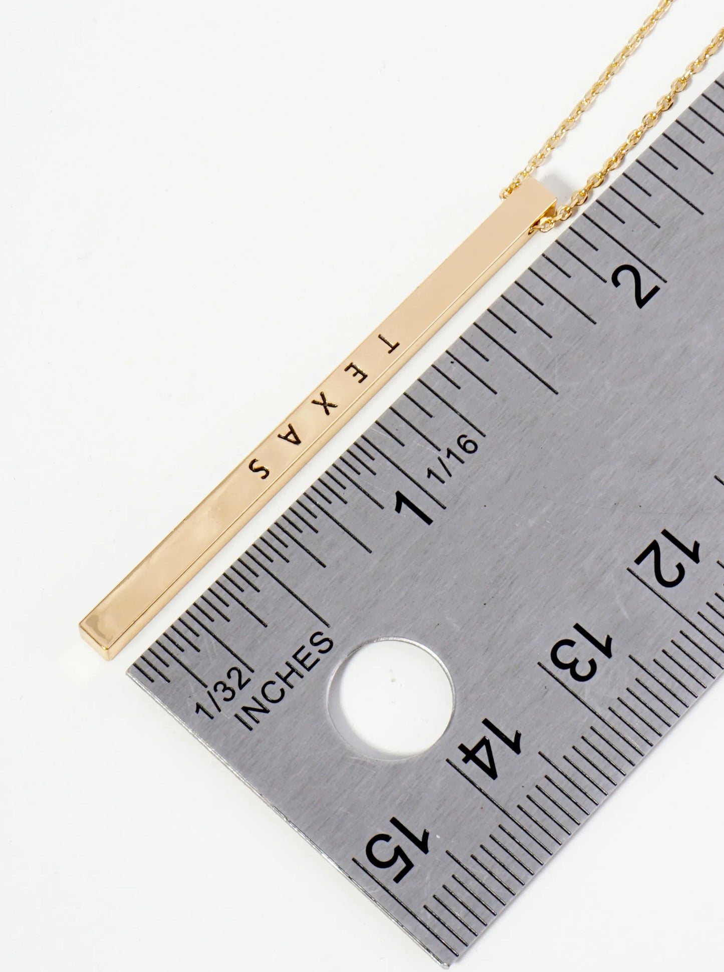 State Of Texas Engraved Vertical Bar Pendant Necklace