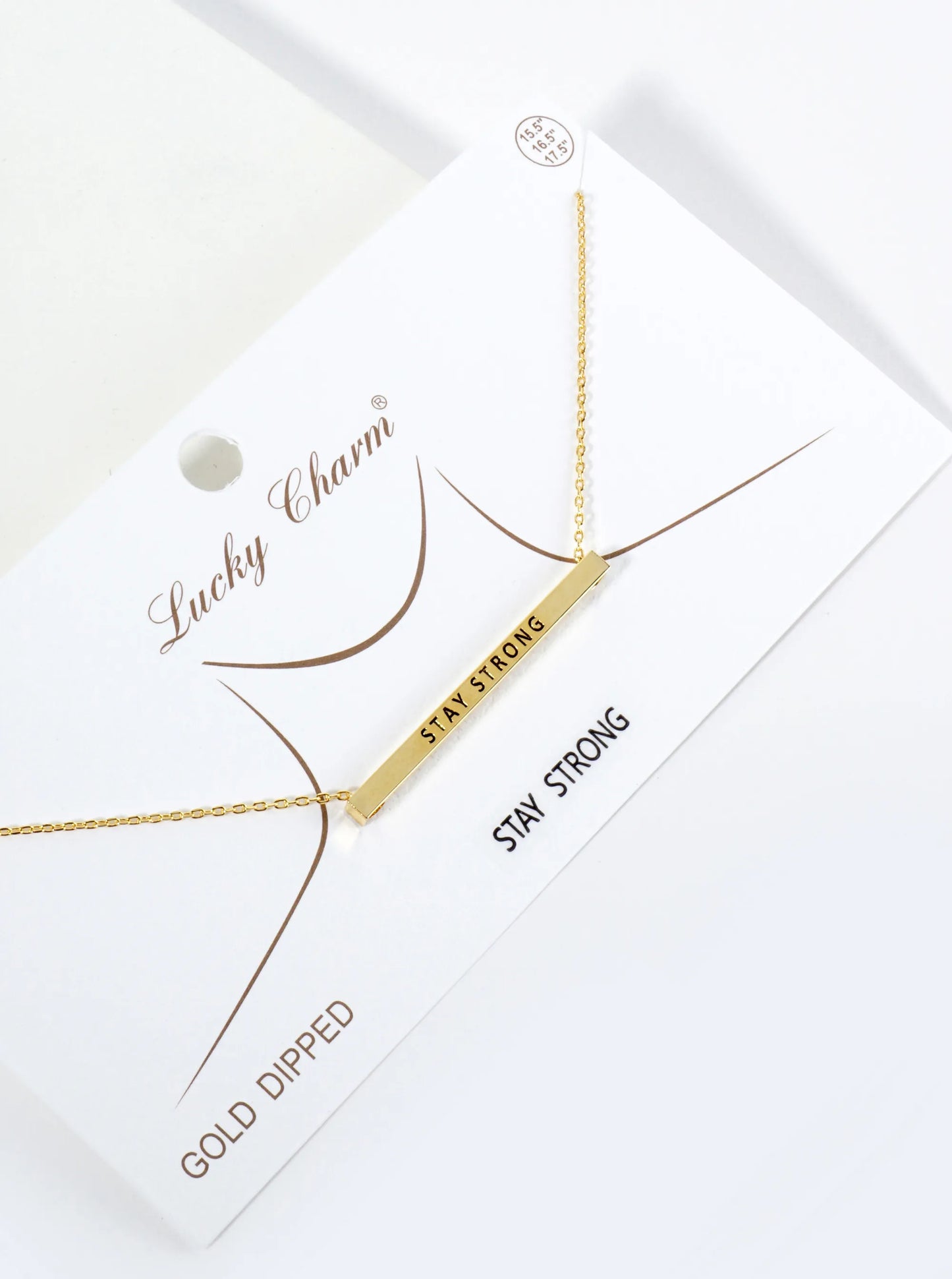 Stay Strong Engraved 18K Gold Dipped Horizontal Brass Bar Pendant Inspirational Necklace