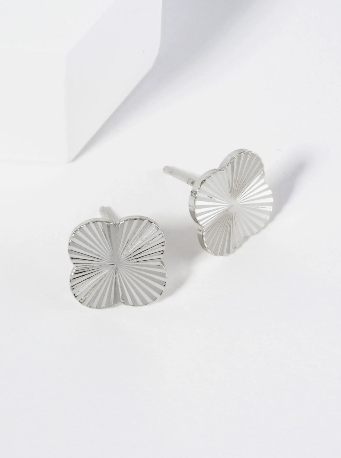 Sunburst Texture 12mm Quatrefoil 18K Gold Dipped Stud Earrings