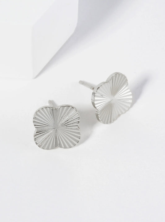 Sunburst Texture 12mm Quatrefoil 18K Gold Dipped Stud Earrings