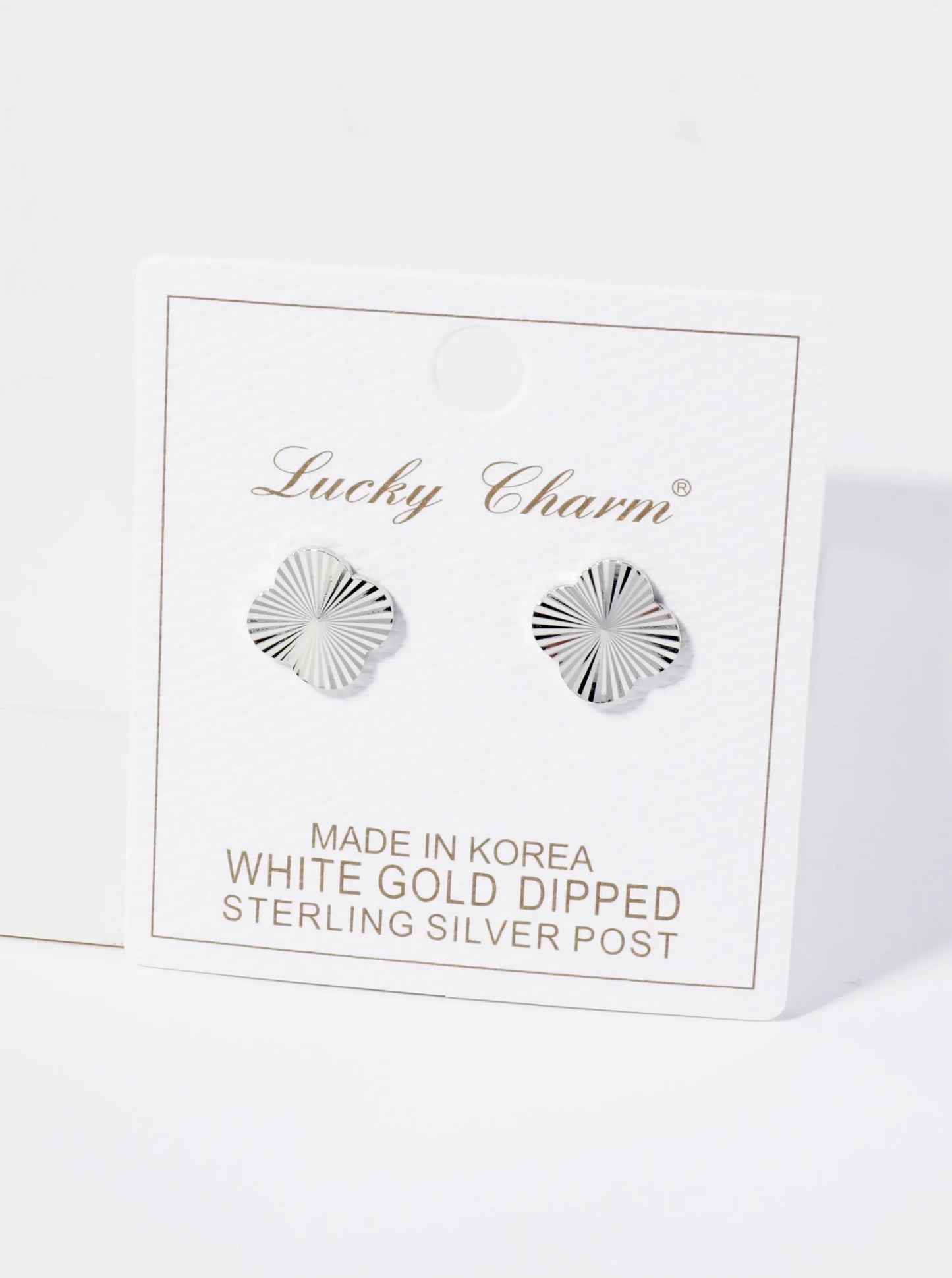 Sunburst Texture 12mm Quatrefoil 18K Gold Dipped Stud Earrings