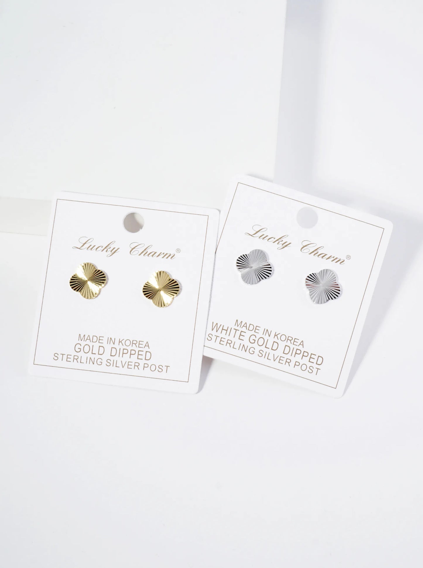 Sunburst Texture 12mm Quatrefoil 18K Gold Dipped Stud Earrings