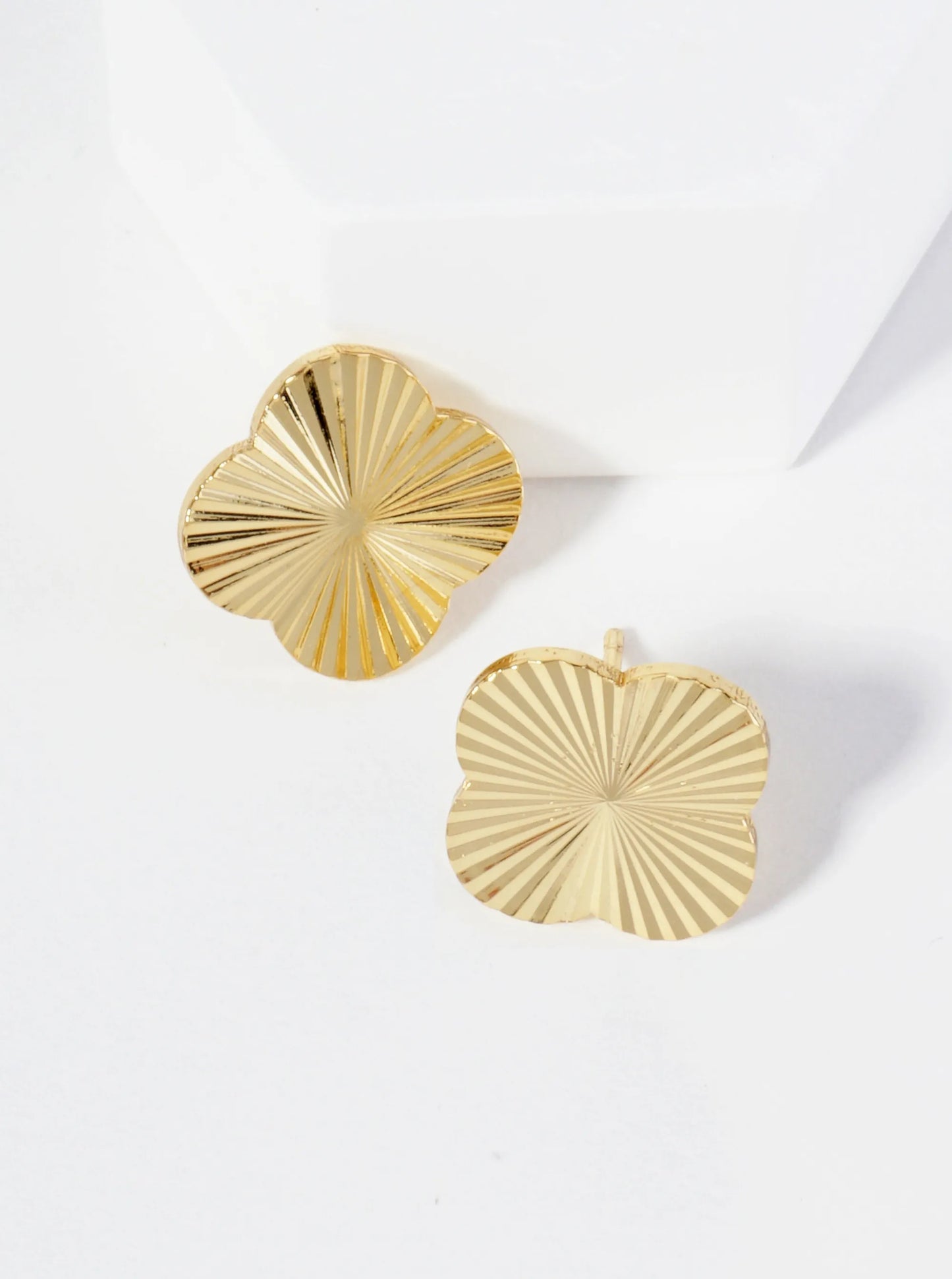 Sunburst Texture 14mm Quatrefoil 18K Gold Dipped Stud Earrings
