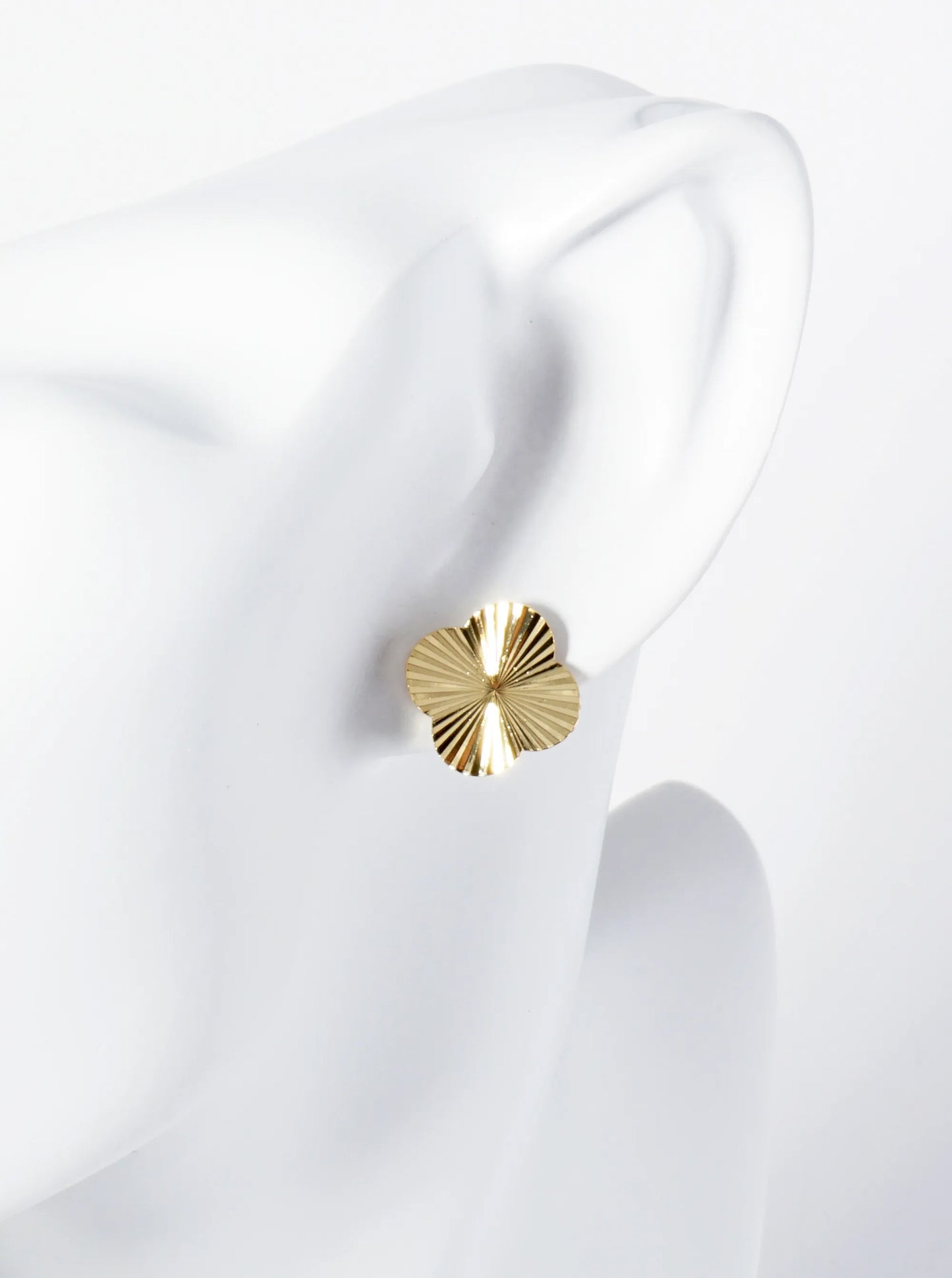 Sunburst Texture 14mm Quatrefoil 18K Gold Dipped Stud Earrings