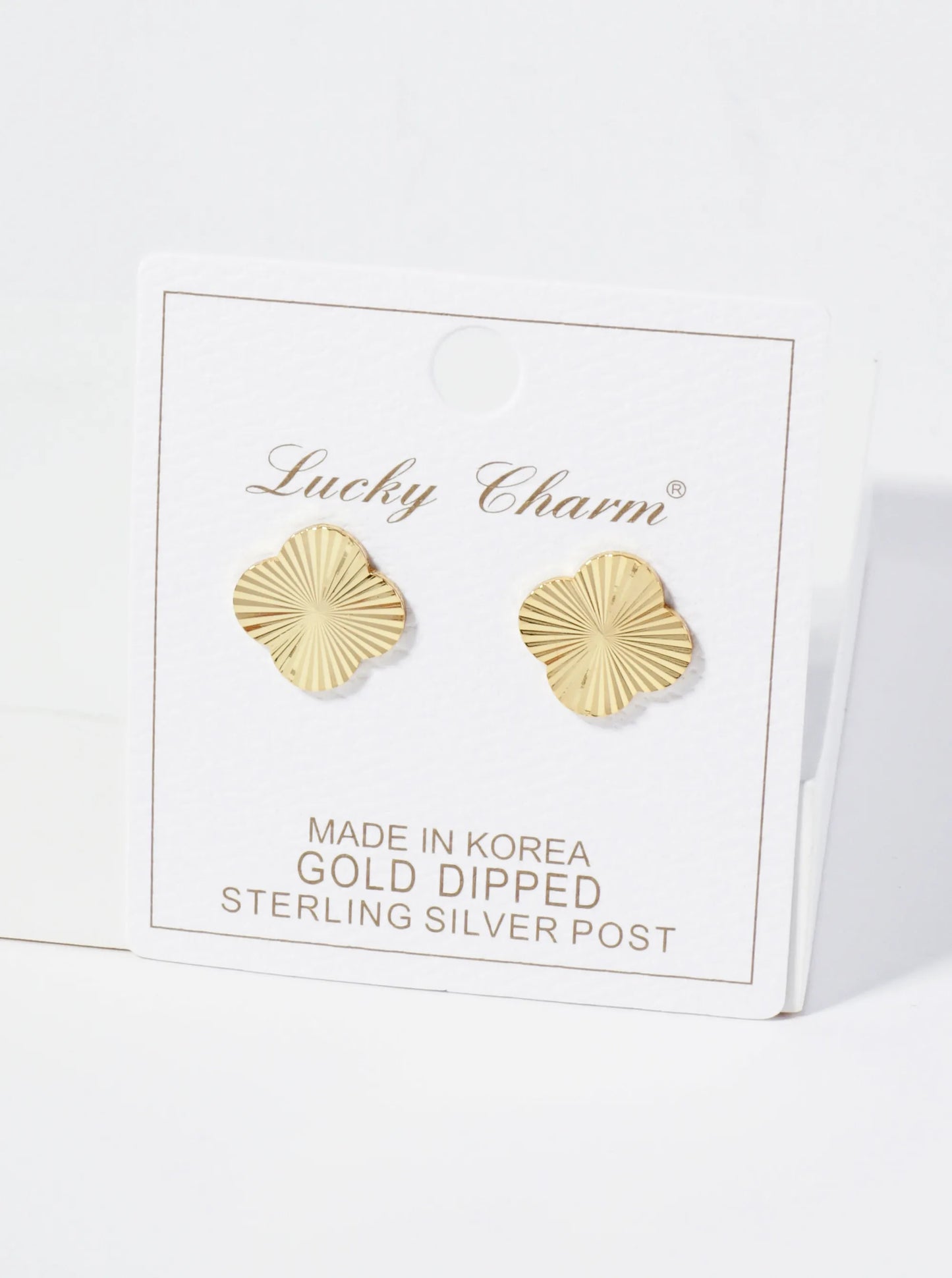 Sunburst Texture 14mm Quatrefoil 18K Gold Dipped Stud Earrings