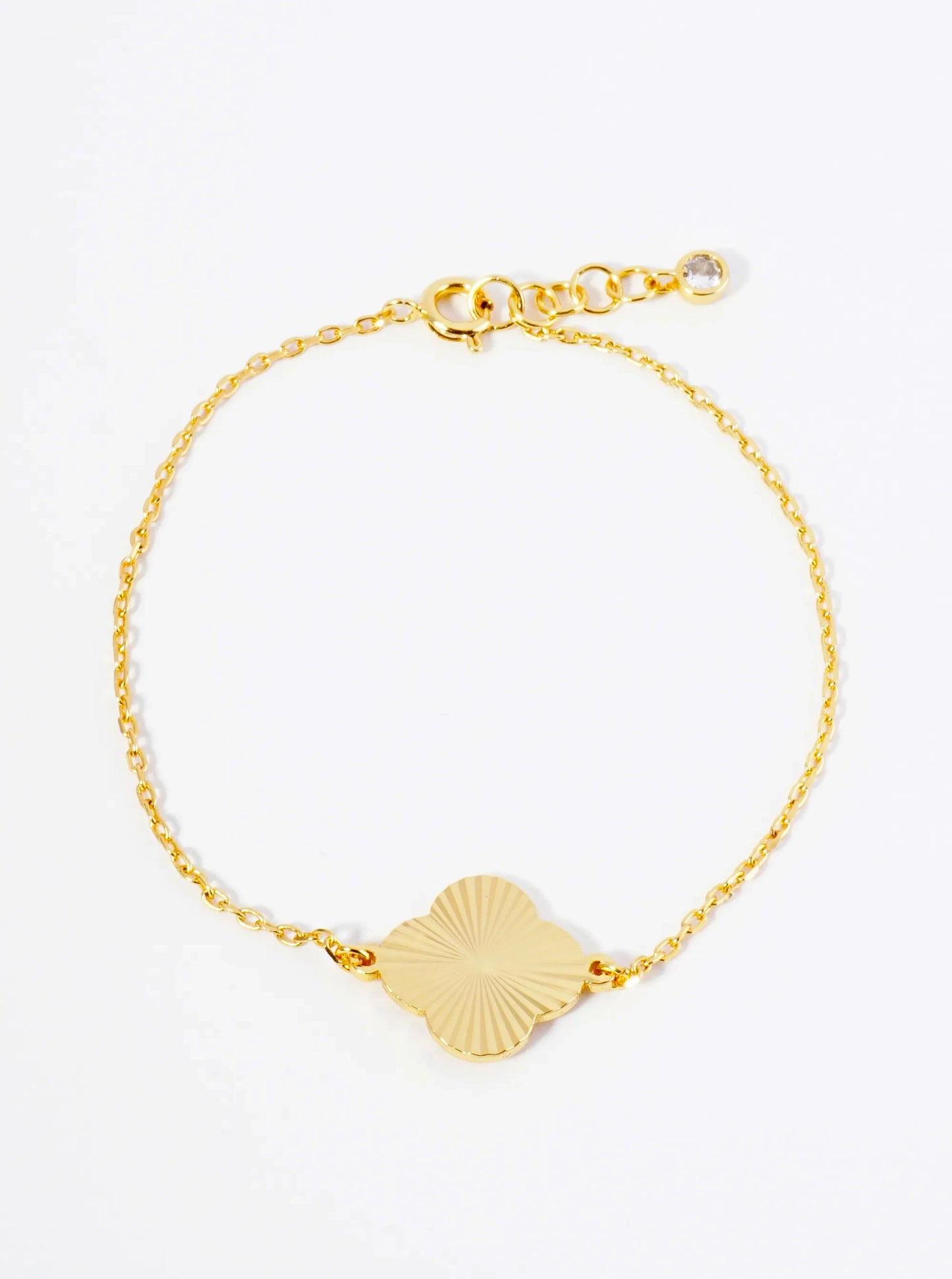 Sunburst Texture Quatrefoil 18K Gold Dipped Chain Bracelet