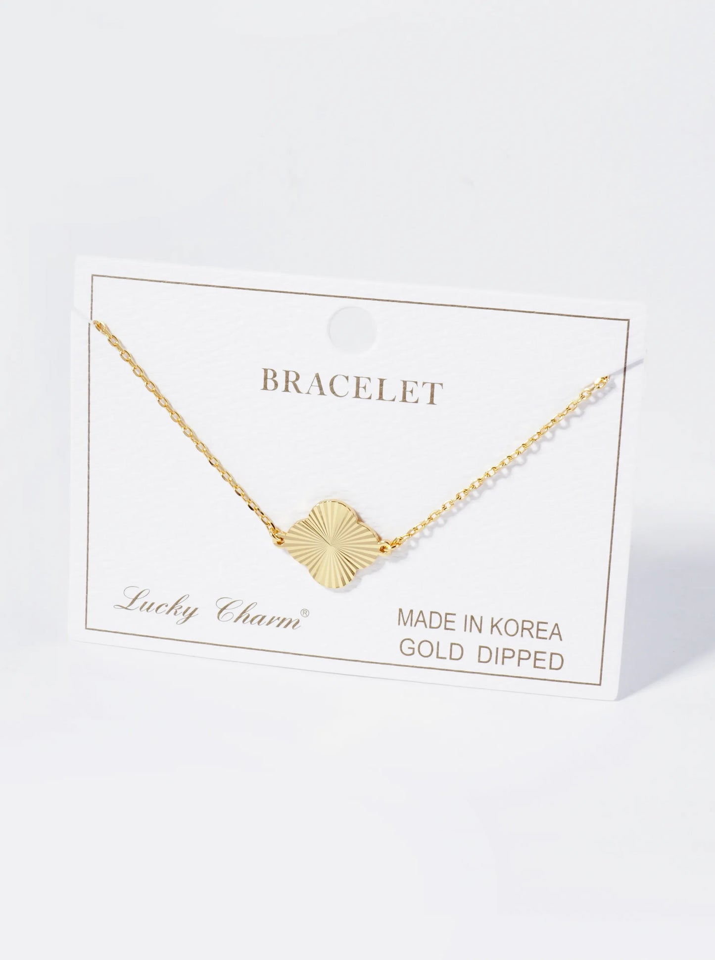 Sunburst Texture Quatrefoil 18K Gold Dipped Chain Bracelet