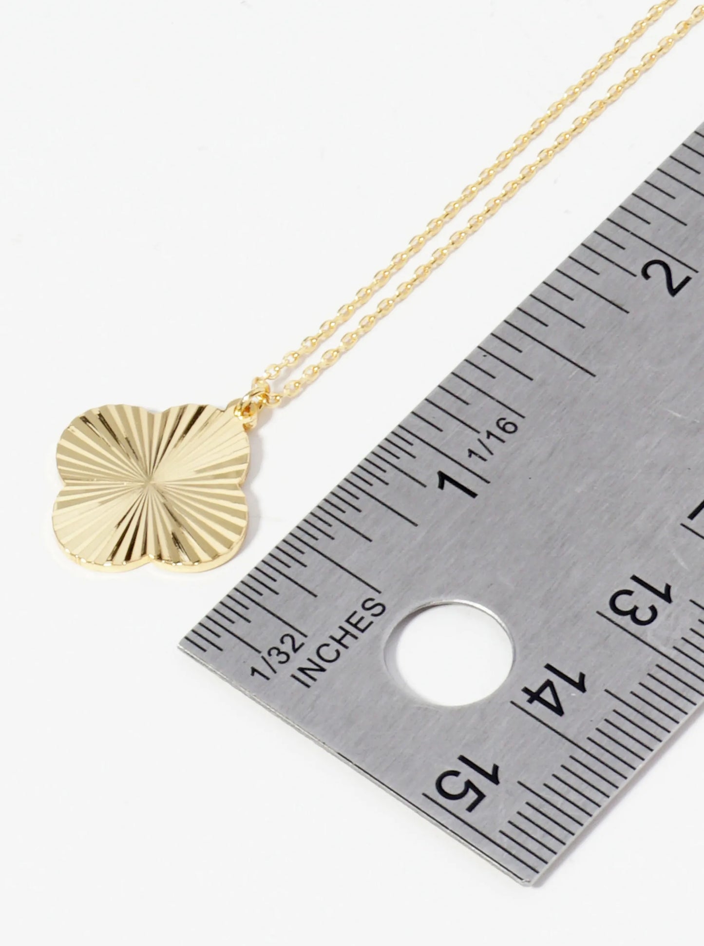 Sunburst Texture Quatrefoil Pendant 18K Gold Dipped Brass Necklace