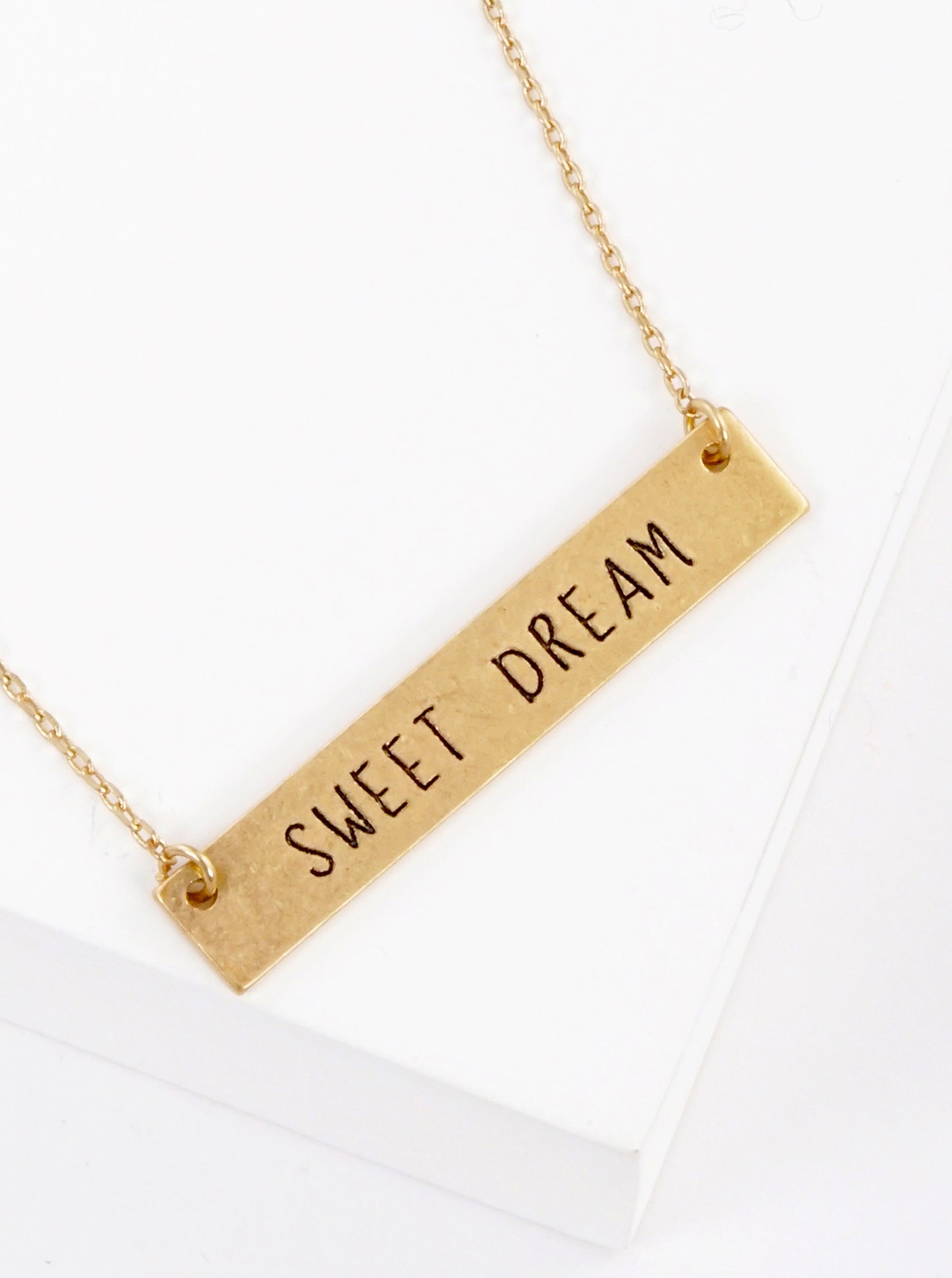 Sweet Dream Engraved Horizontal Bar Pendant Necklace