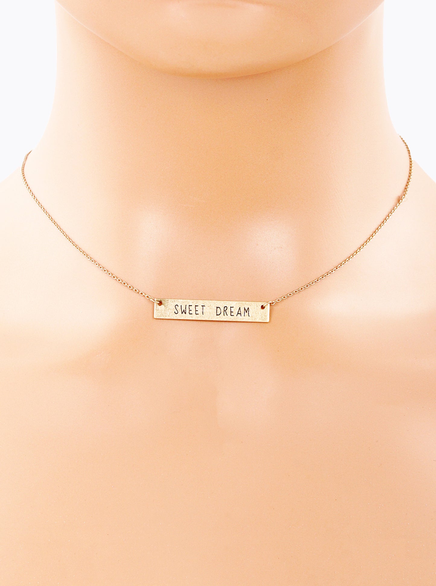 Sweet Dream Engraved Horizontal Bar Pendant Necklace