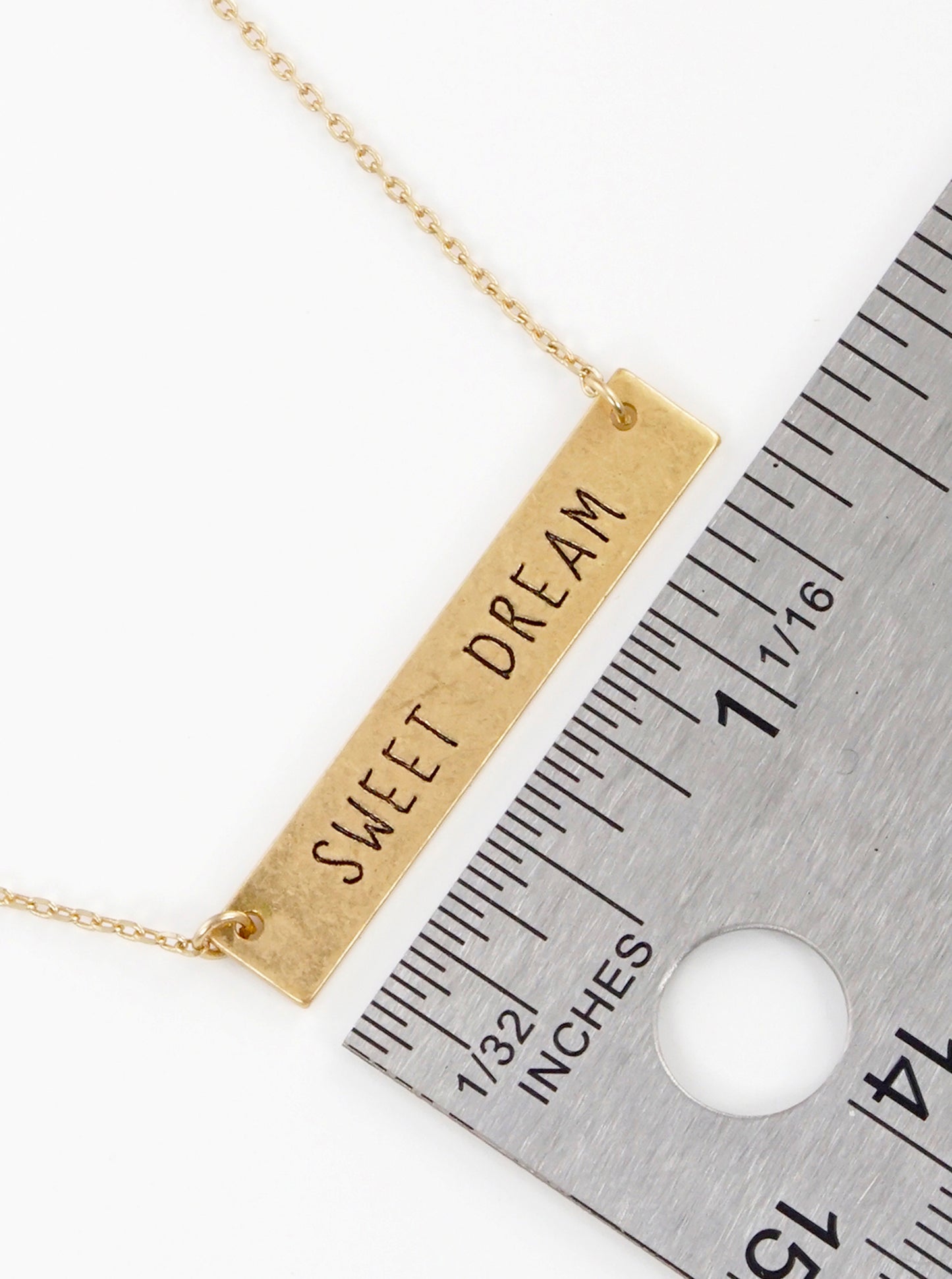Sweet Dream Engraved Horizontal Bar Pendant Necklace