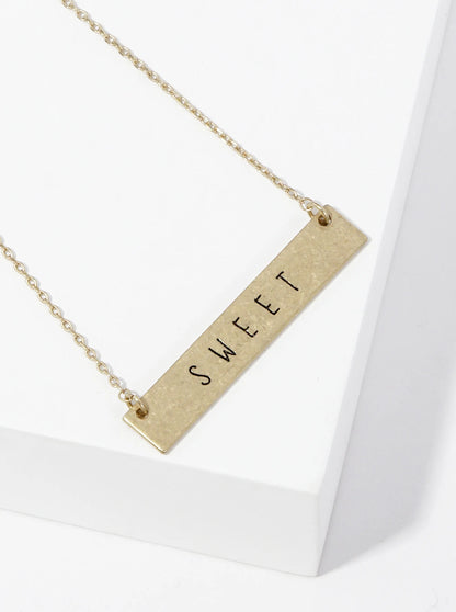 Sweet Engraved Horizontal Bar Pendant Necklace