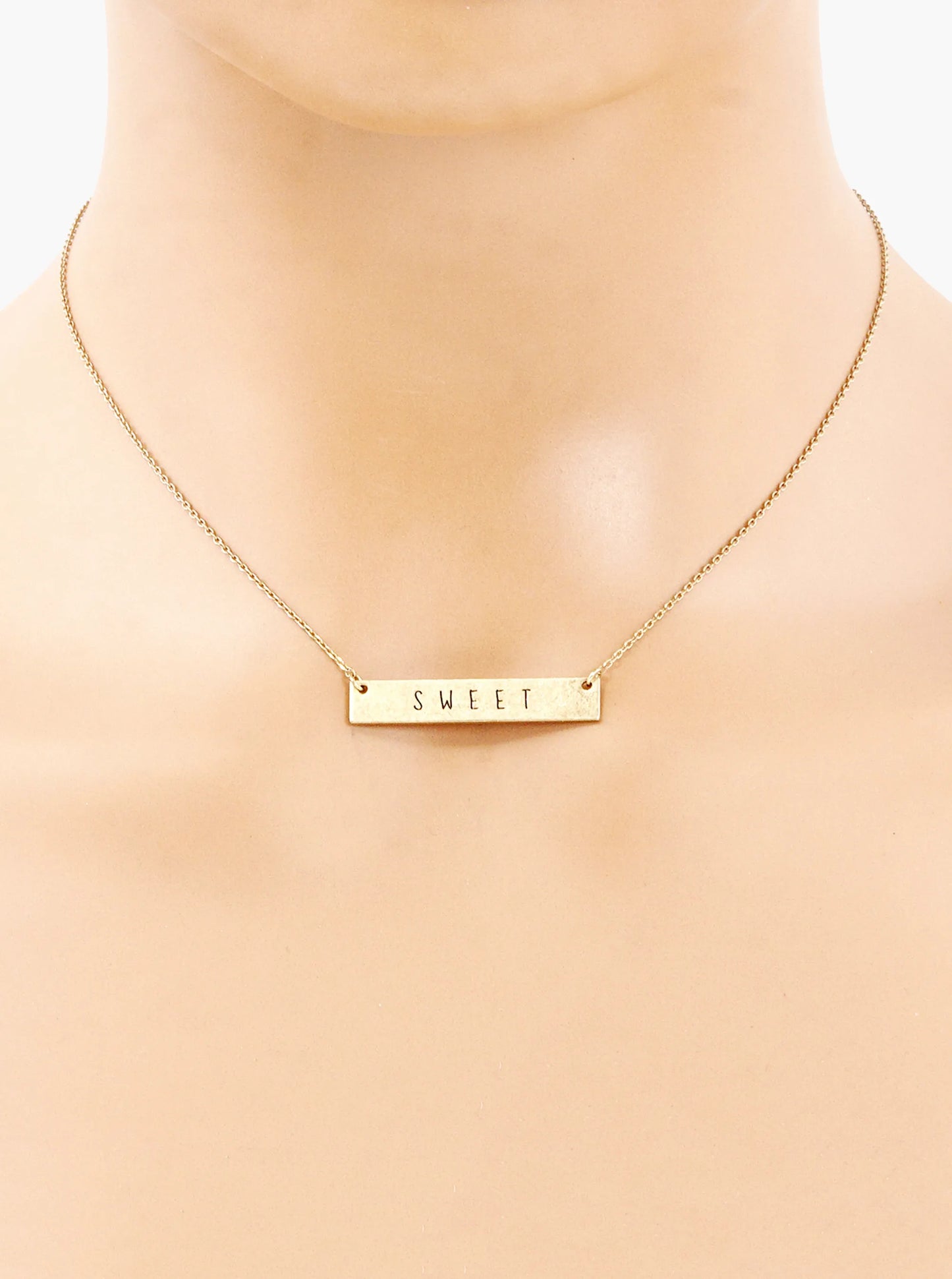 Sweet Engraved Horizontal Bar Pendant Necklace