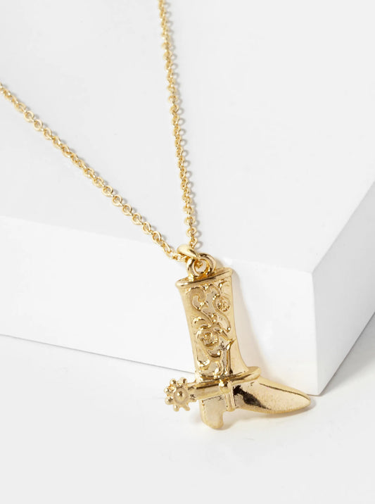 Textured Cowboy Cowgirl Boot Pendant Necklace