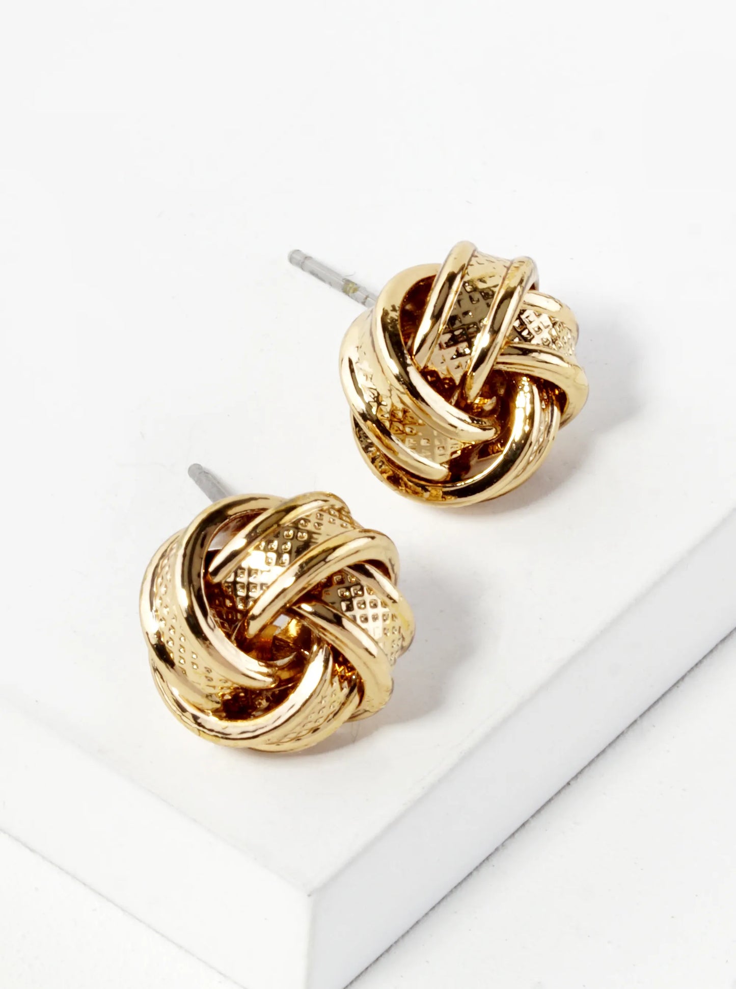 Textured Metal 12mm Love Knot Stud Earrings