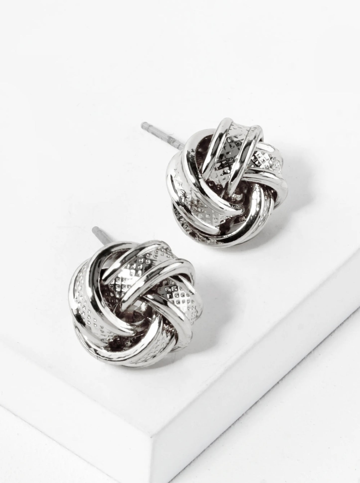 Textured Metal 12mm Love Knot Stud Earrings