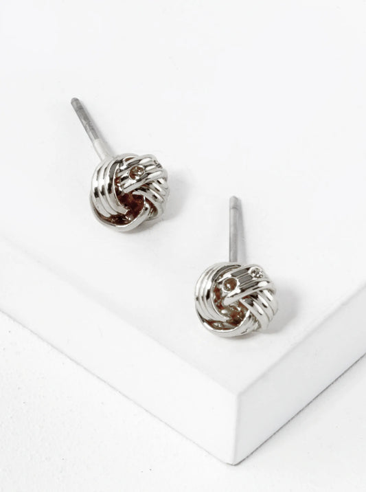 Textured Metal 6mm Dainty Love Knot Stud Earrings