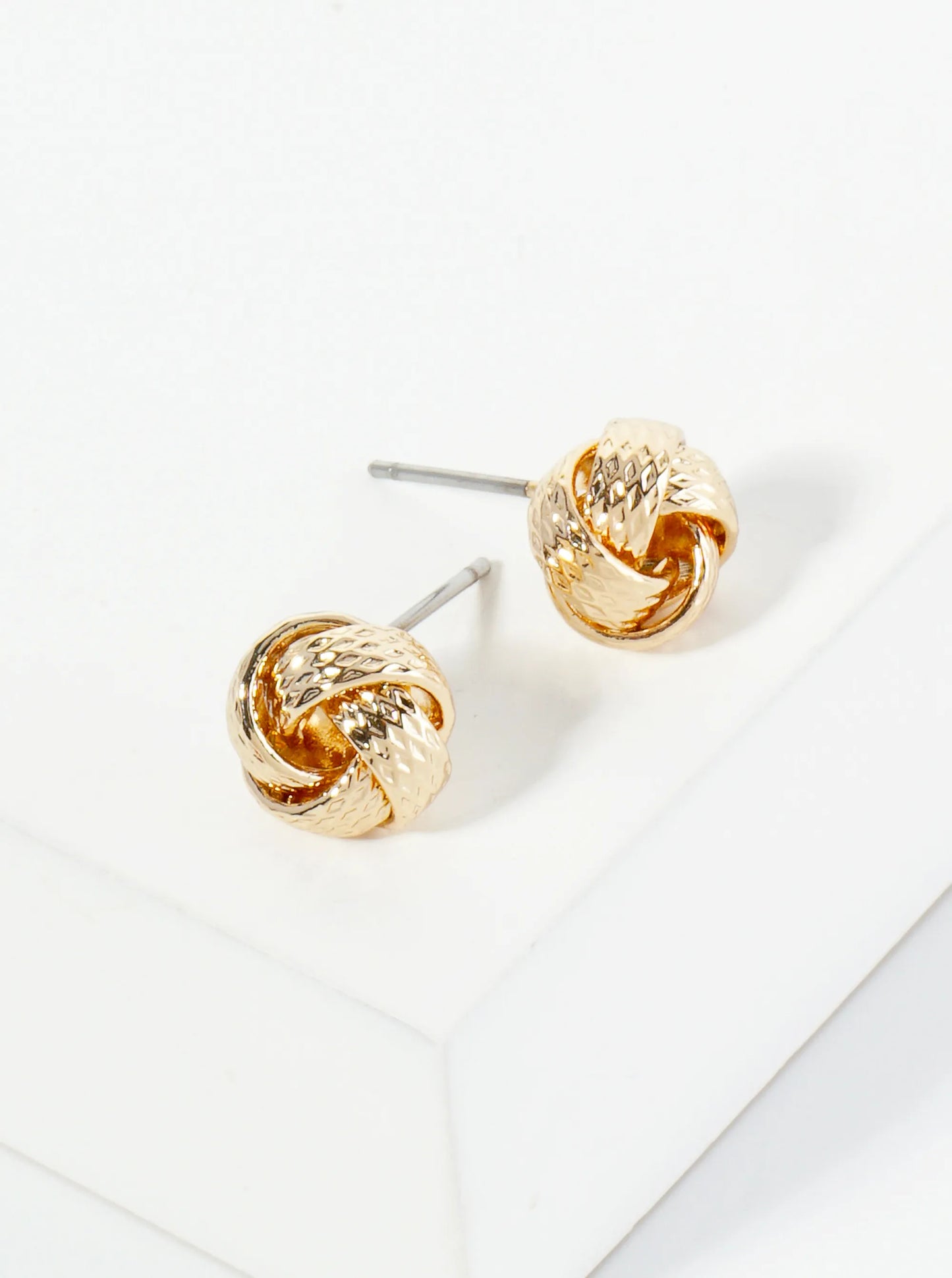 Textured Metal 9mm Love Knot Stud Earrings