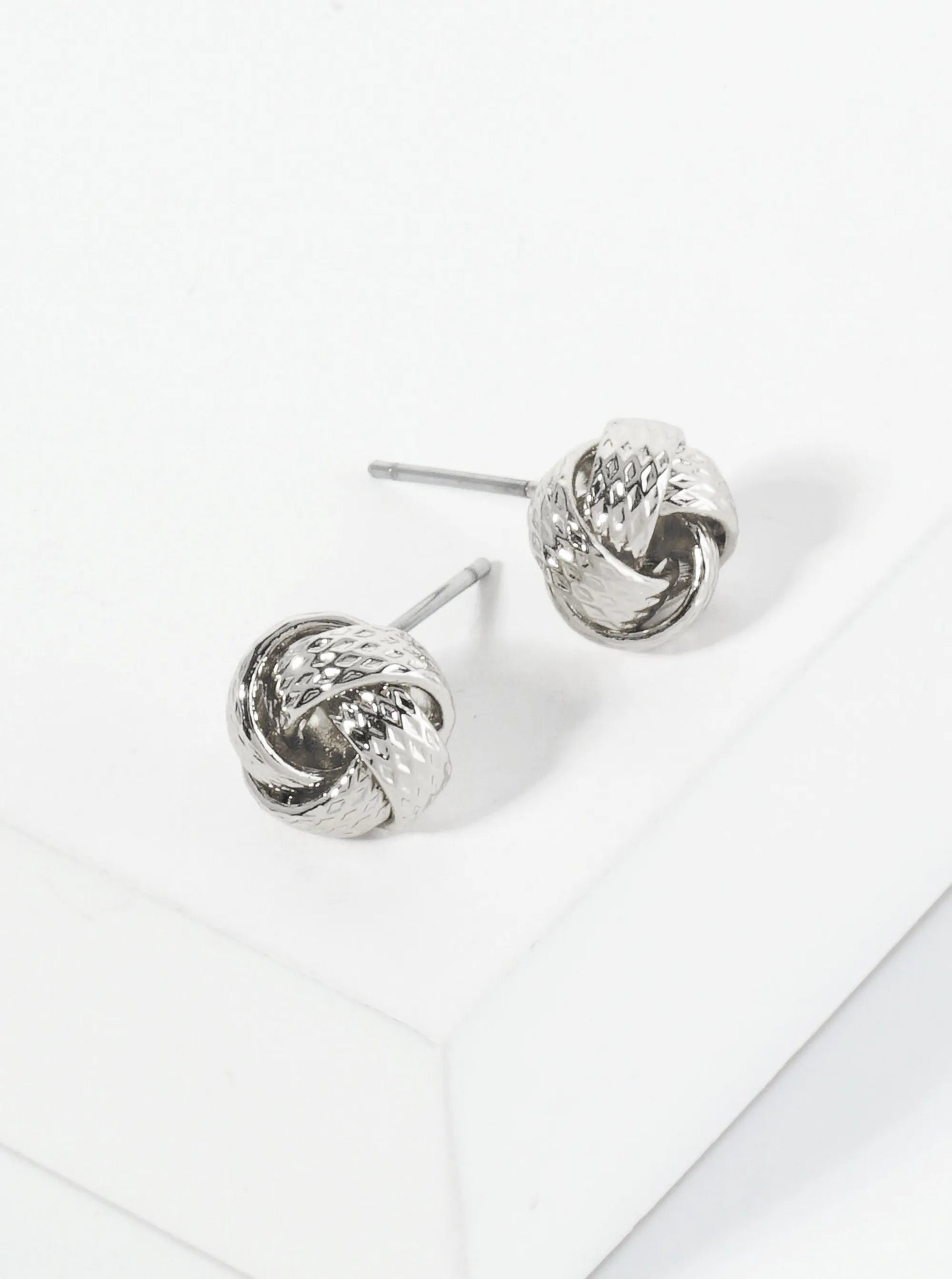 Textured Metal 9mm Love Knot Stud Earrings