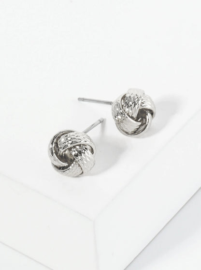 Textured Metal 9mm Love Knot Stud Earrings