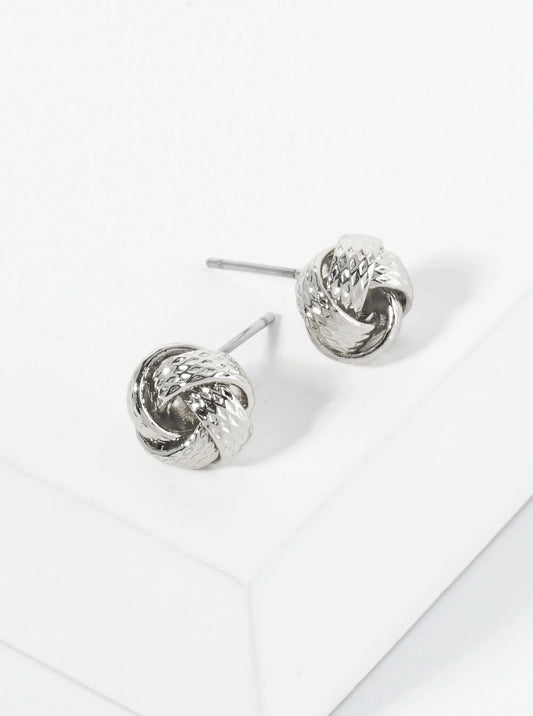 Textured Metal 9mm Love Knot Stud Earrings