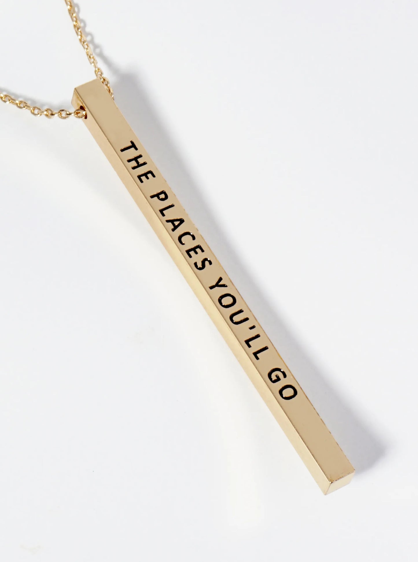 The Places You Will Go Engraved Vertical Bar Pendant Inspirational Necklace
