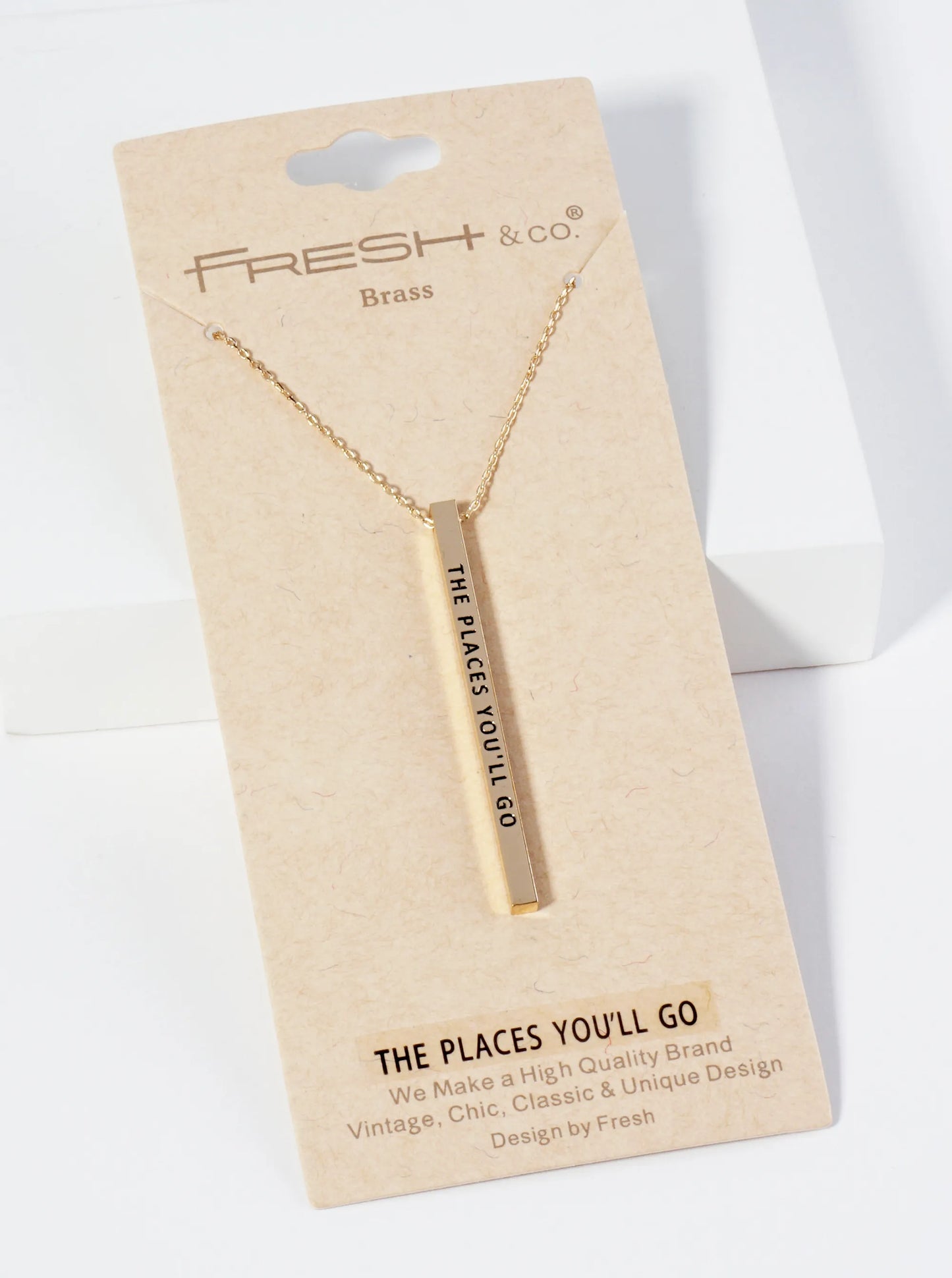 The Places You Will Go Engraved Vertical Bar Pendant Inspirational Necklace