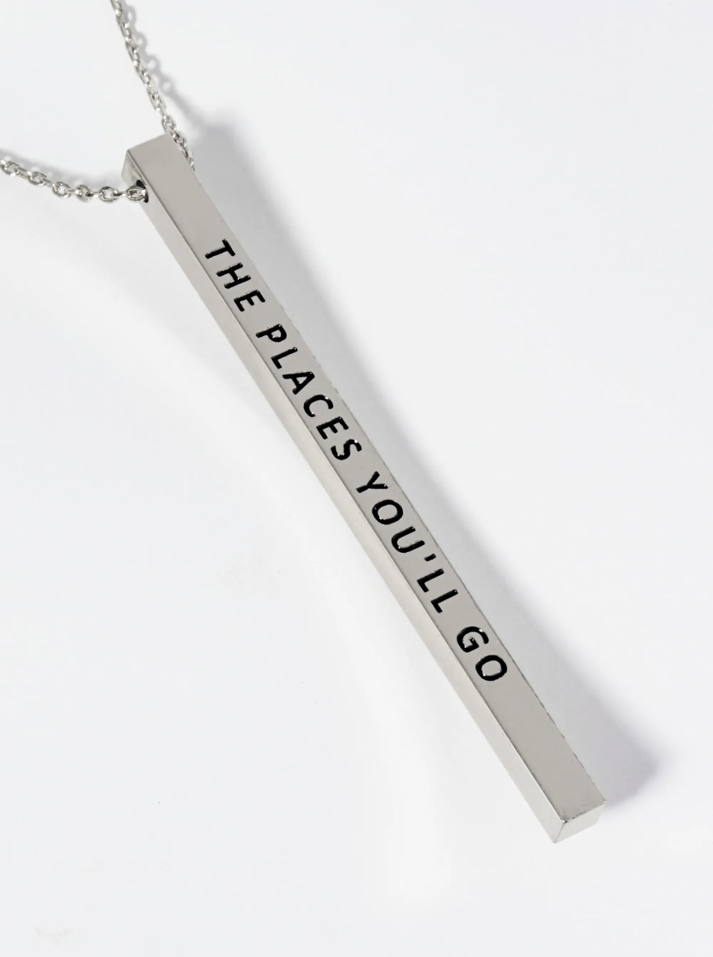 The Places You Will Go Engraved Vertical Bar Pendant Inspirational Necklace