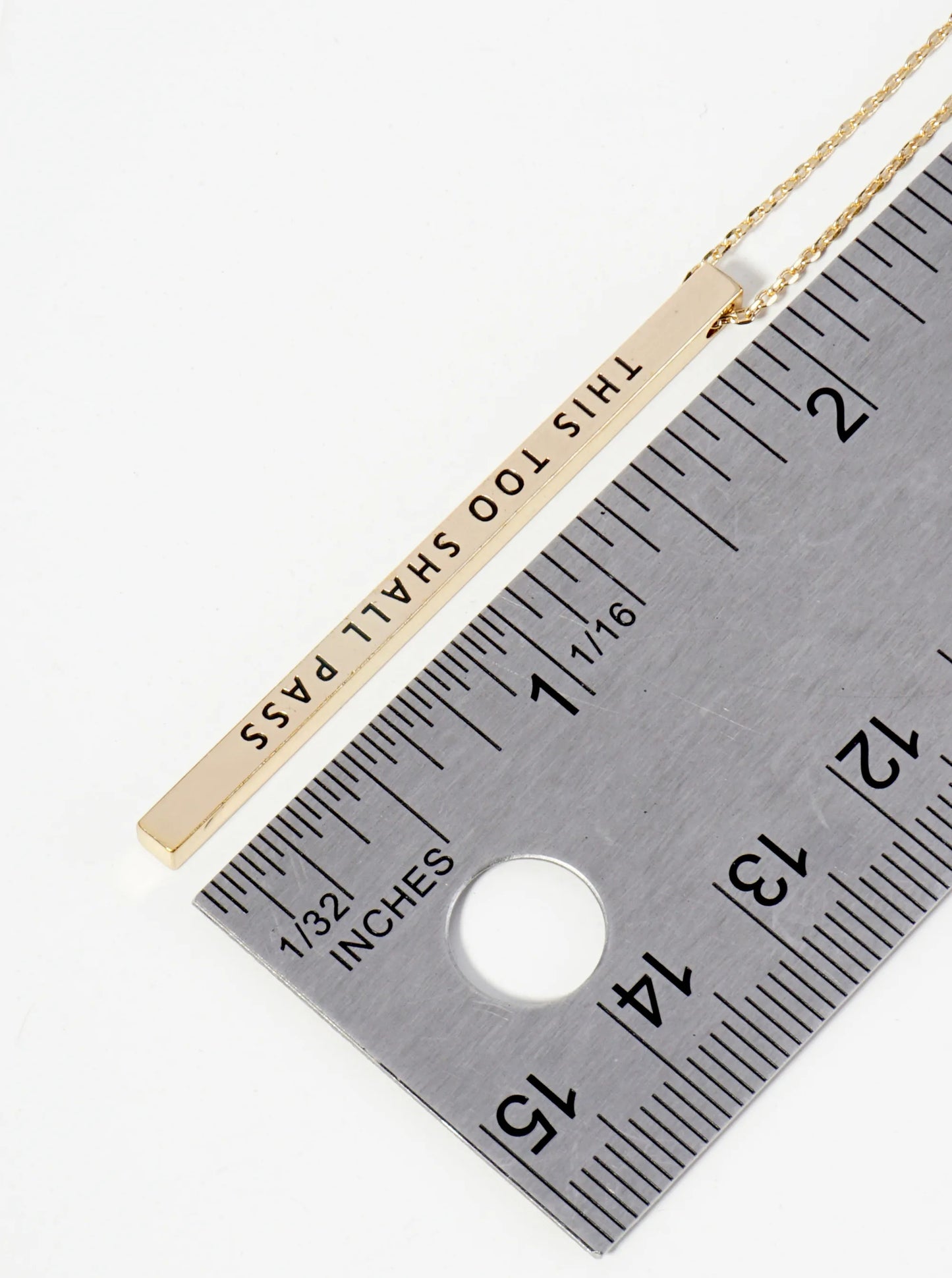 This Too Shall Pass Engraved Vertical Bar Pendant Inspirational Necklace