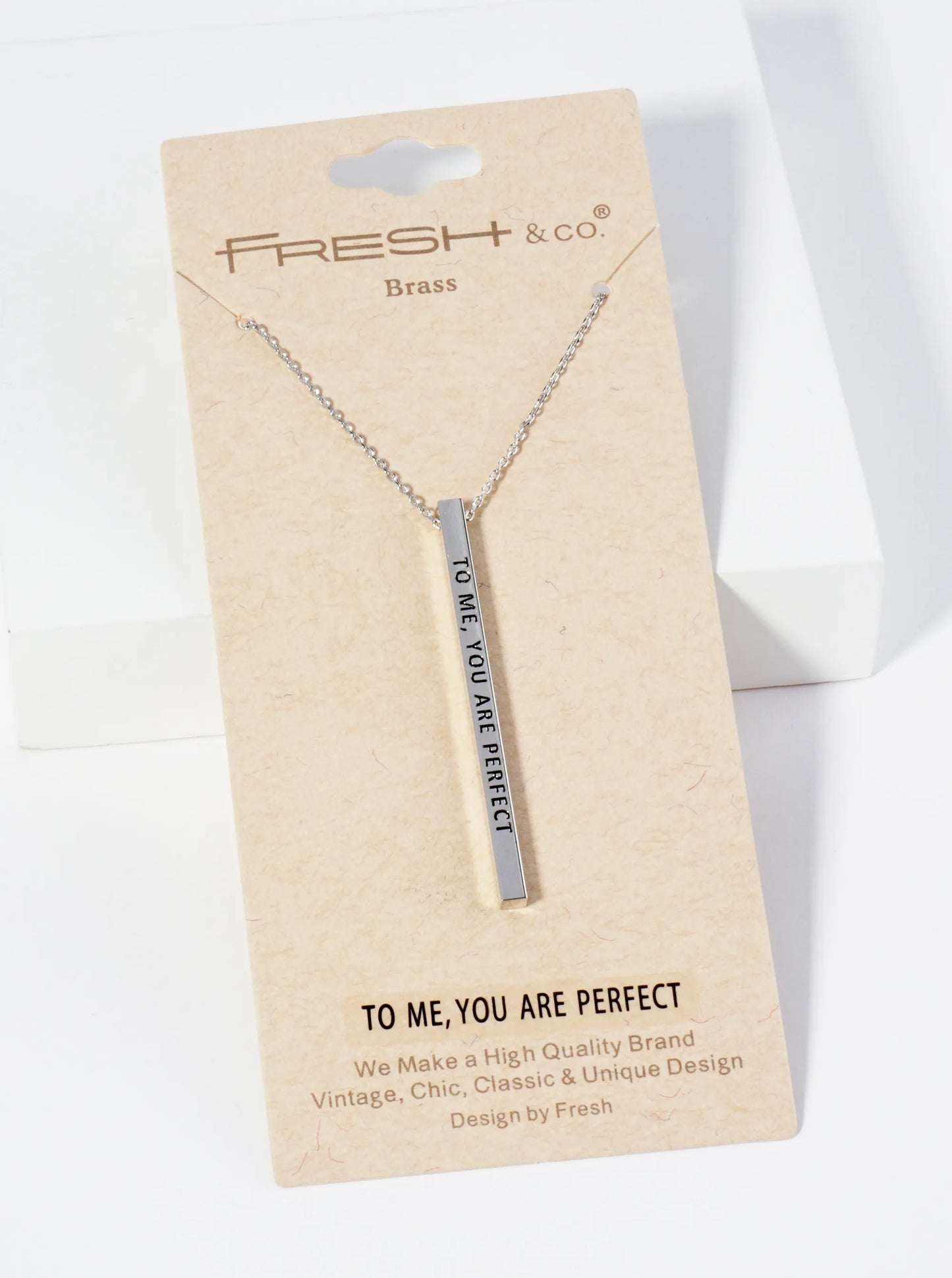 To Me You Are Perfect Engraved Vertical Bar Pendant Inspirational Necklace