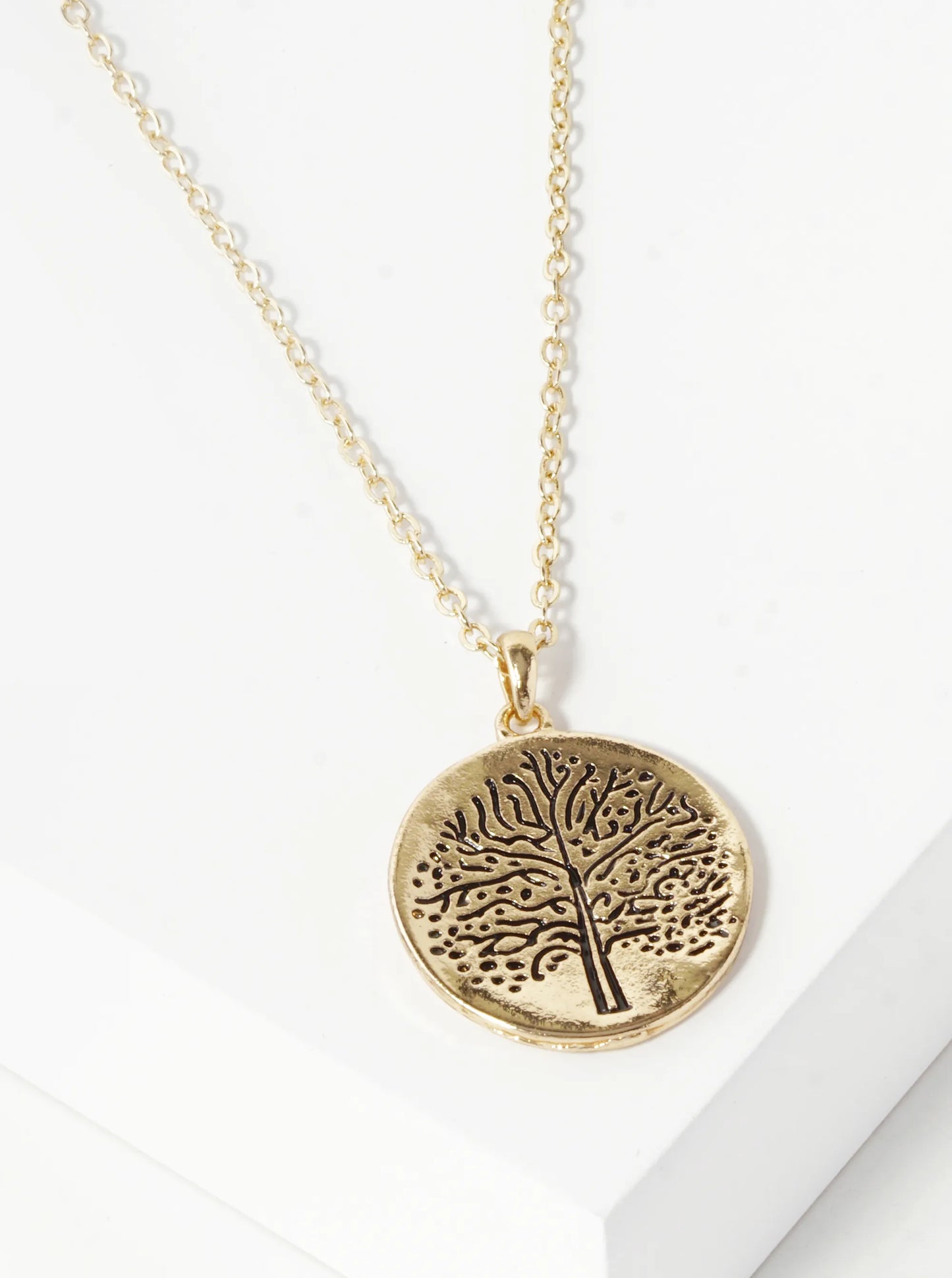 Tree Of Life Engraved Disc Pendant Necklace