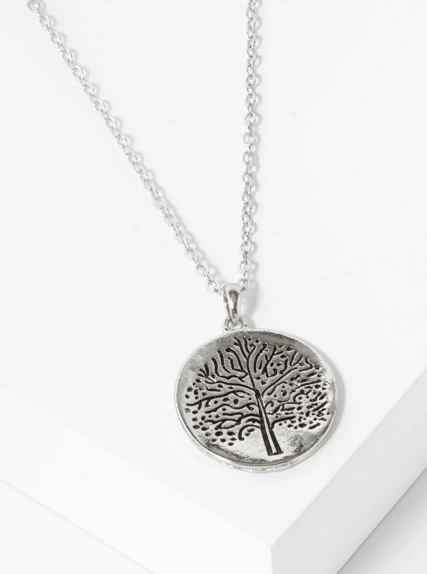 Tree Of Life Engraved Disc Pendant Necklace