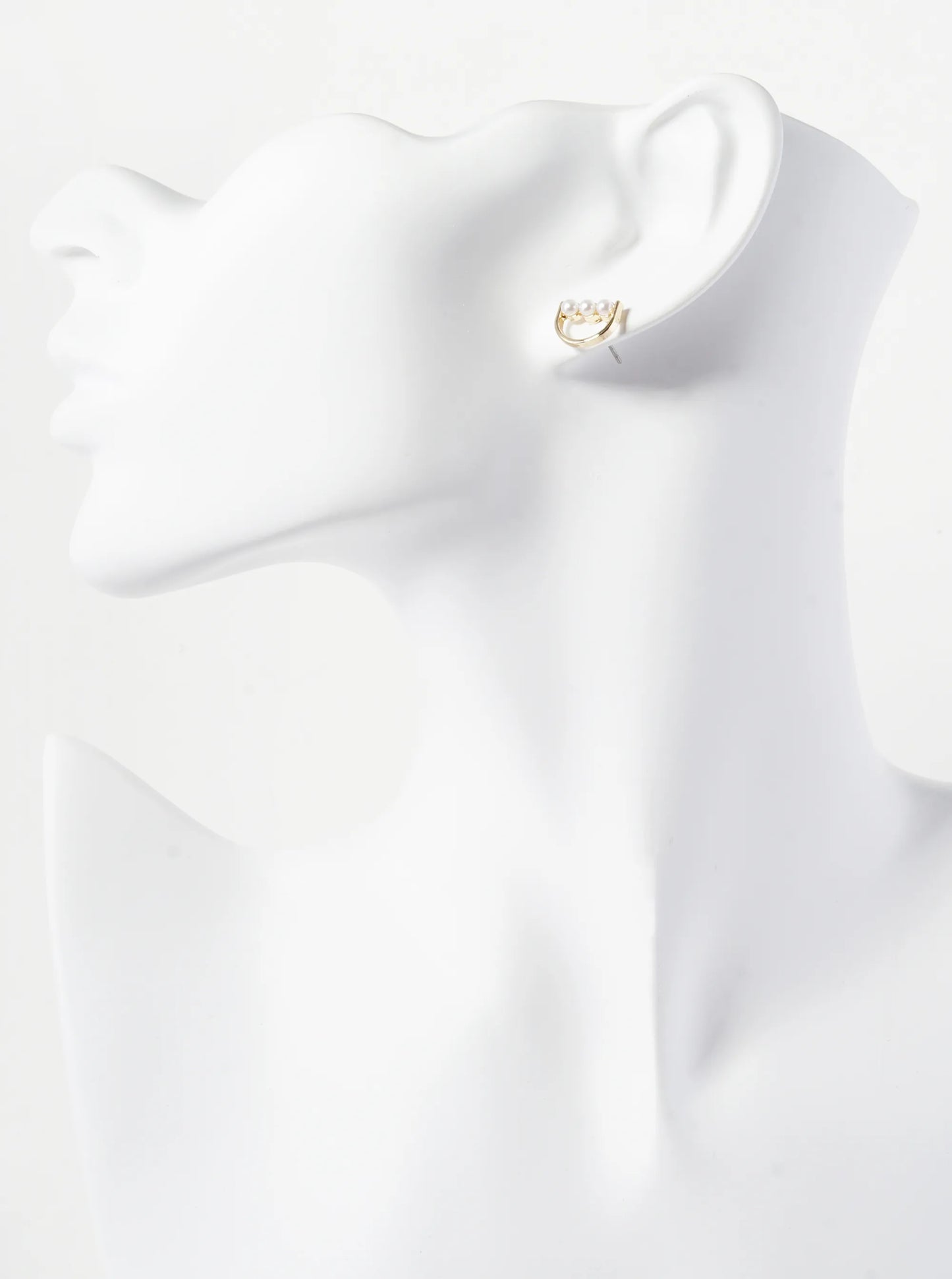 Triple 2mm Pearl Beaded Half Circle Geometric Stud Earrings