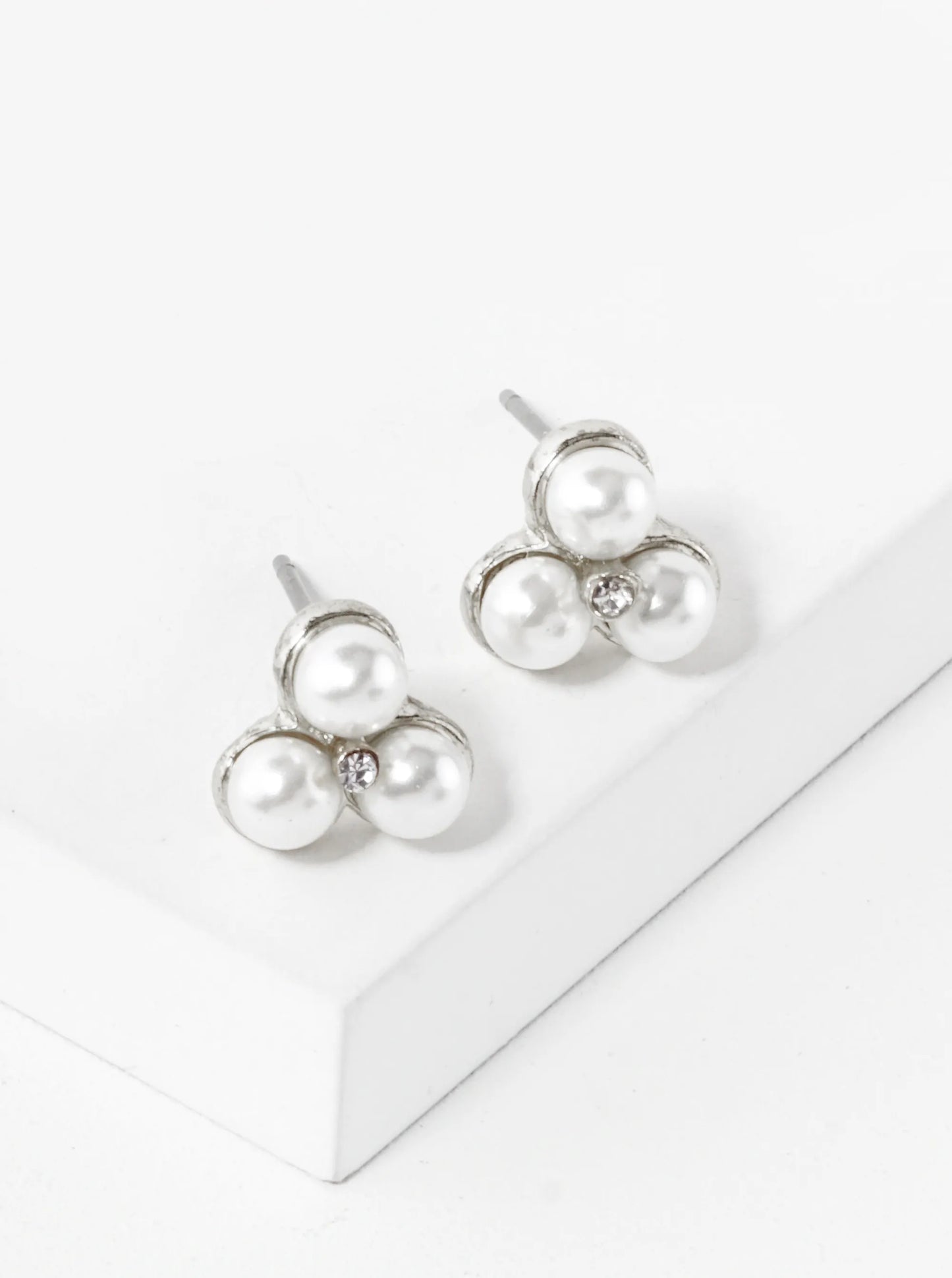 Triple 4mm Pearl Beaded 9mm Triangle Stud Earrings