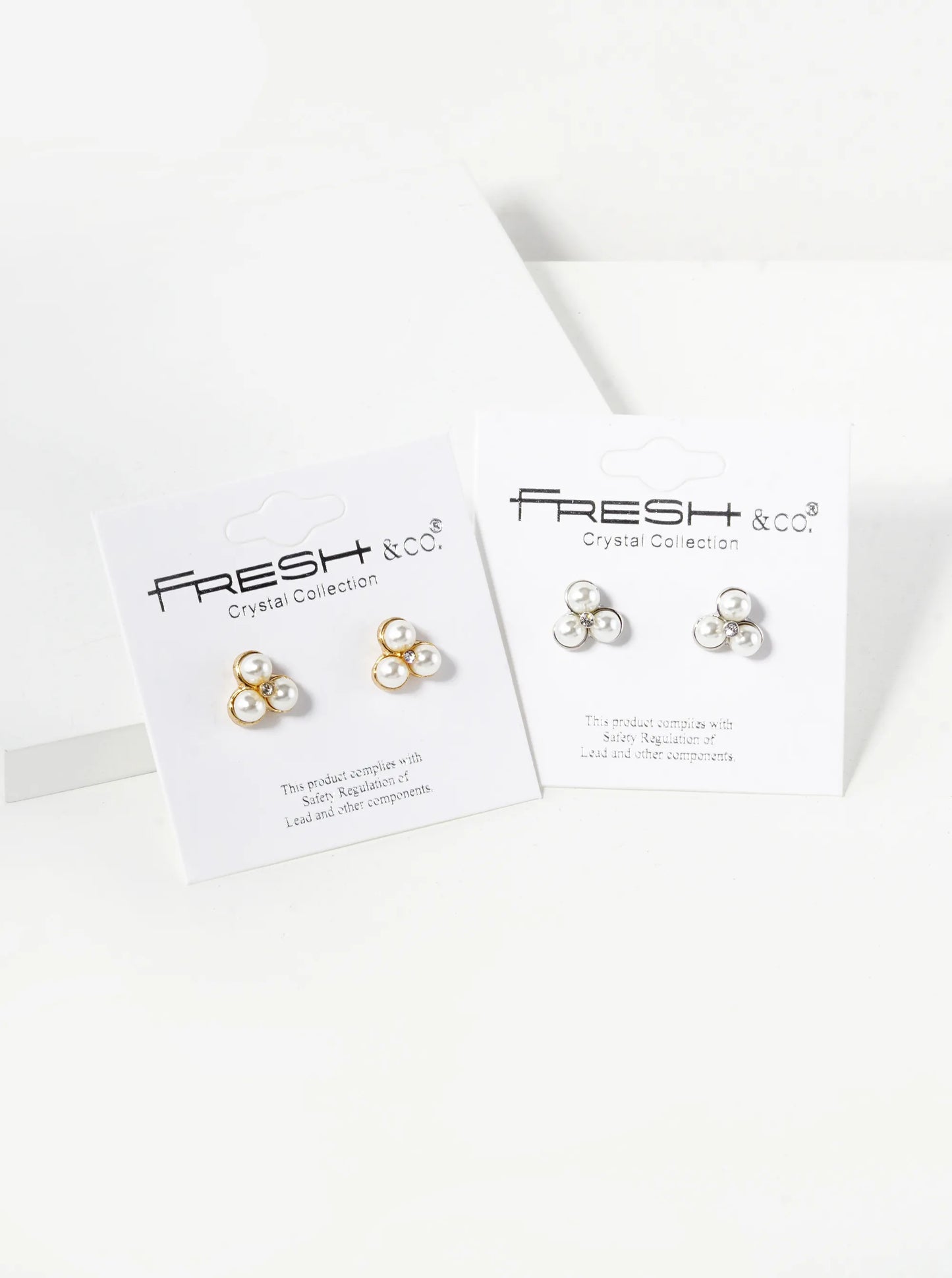Triple 4mm Pearl Beaded 9mm Triangle Stud Earrings