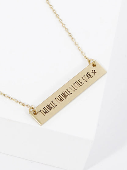 Twinkle Twinkle Little Star Engraved Horizontal Bar Pendant Necklace