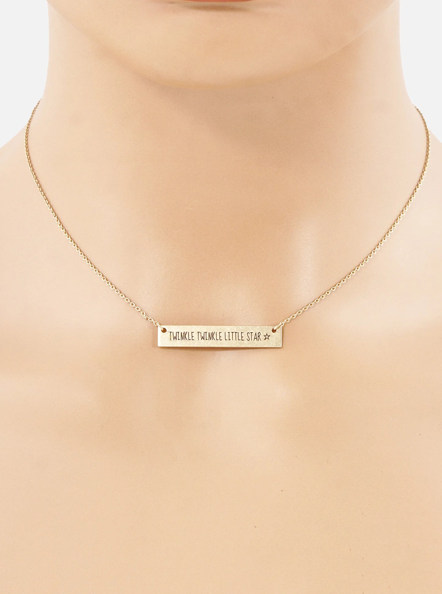 Twinkle Twinkle Little Star Engraved Horizontal Bar Pendant Necklace