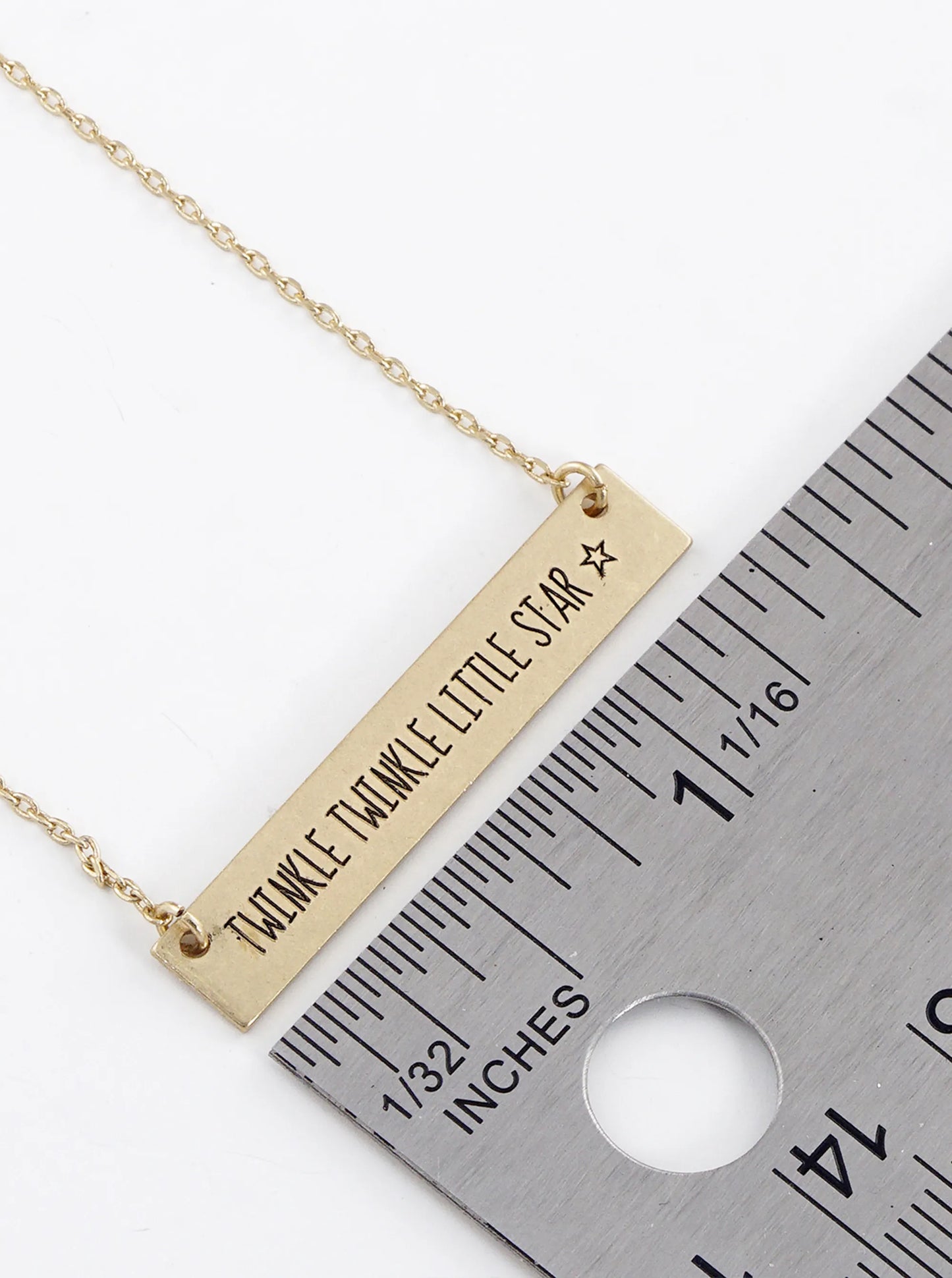 Twinkle Twinkle Little Star Engraved Horizontal Bar Pendant Necklace