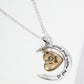 Two-Tone Sentimental Phrase Engraved Heart Embraced Moon Pendant Necklace